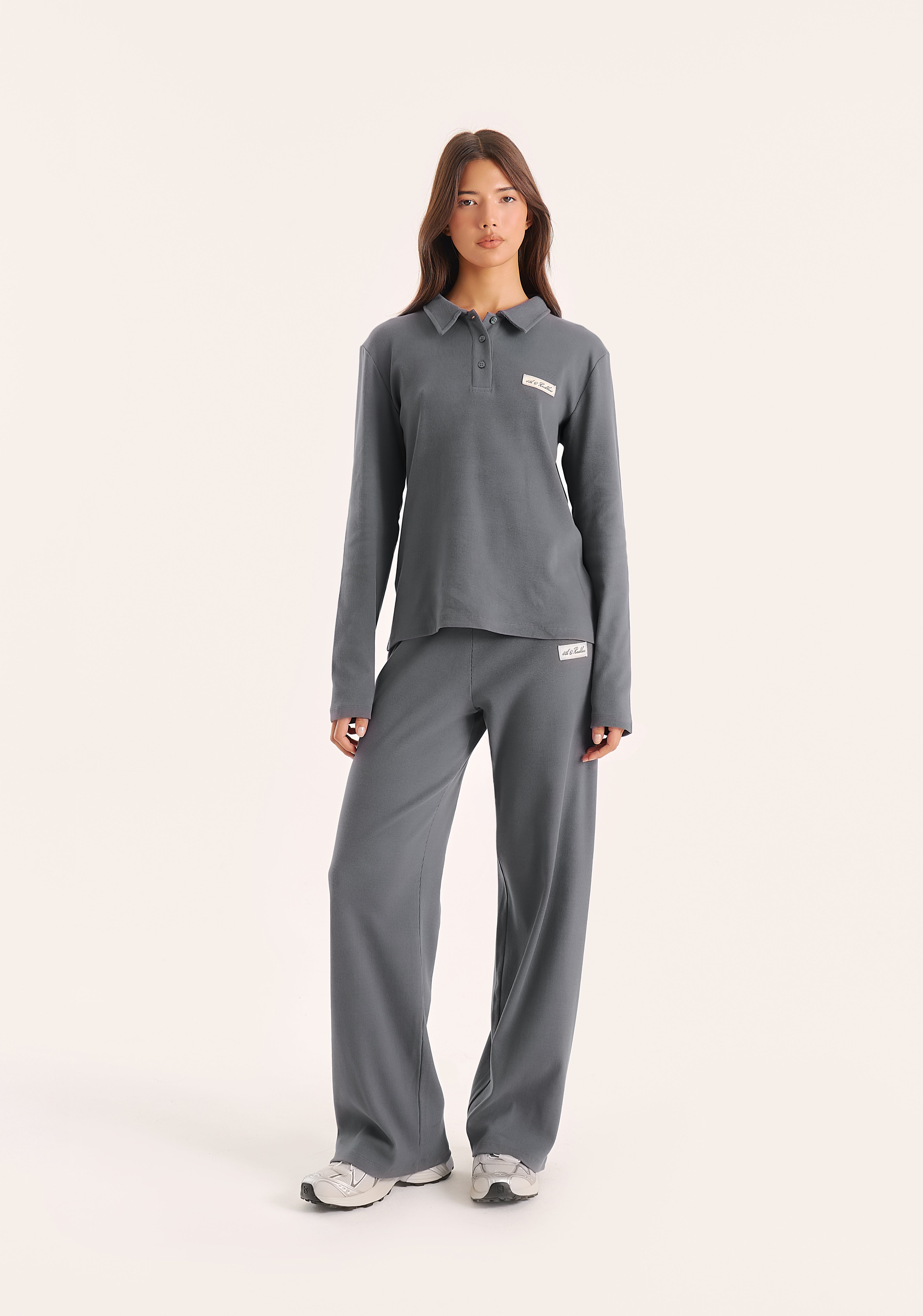 Dark Grey Fine Ribbed Jersey Long Sleeve Top