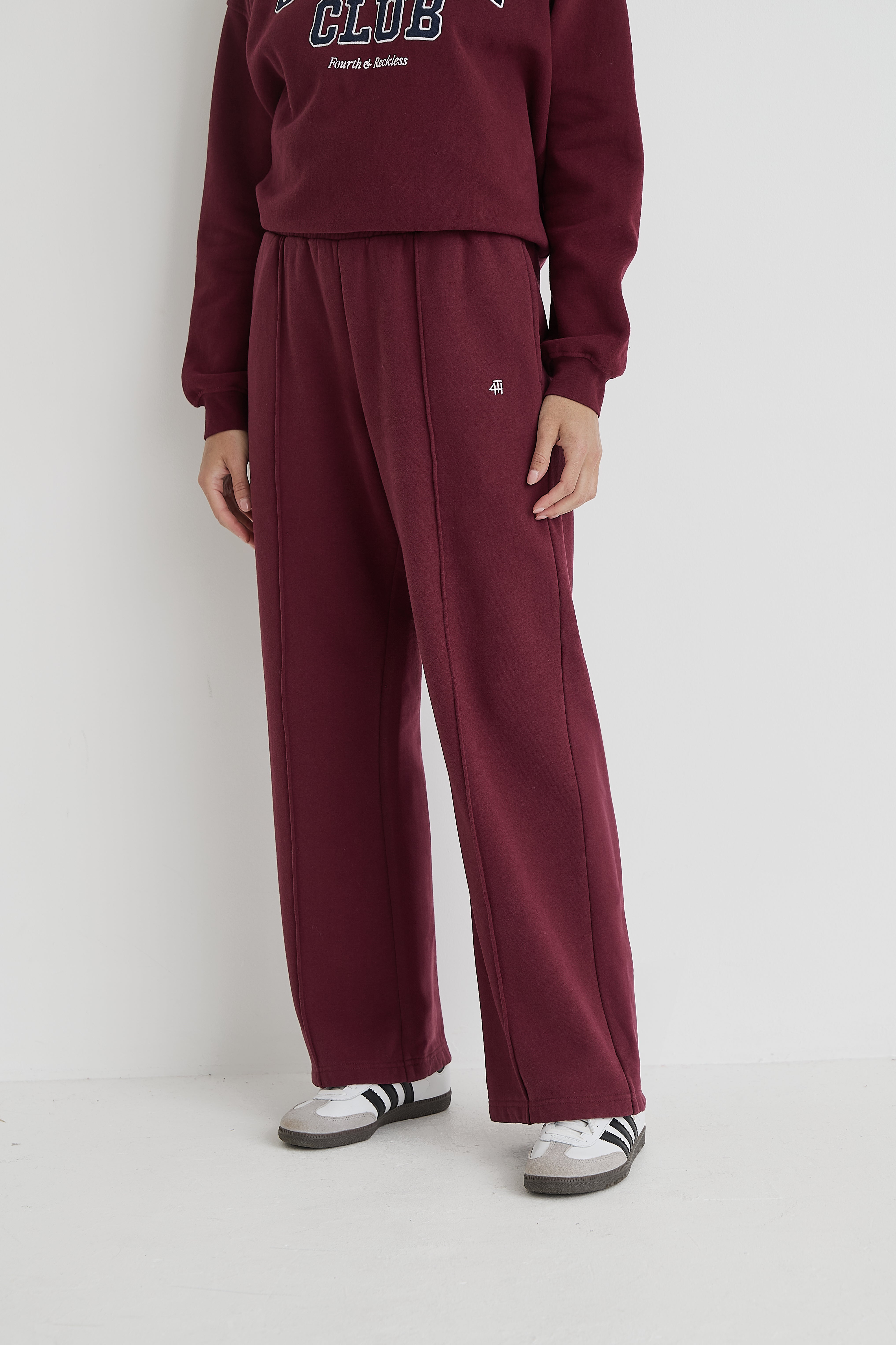 Burgundy 4th Wide Leg Branded Joggers- Fergie