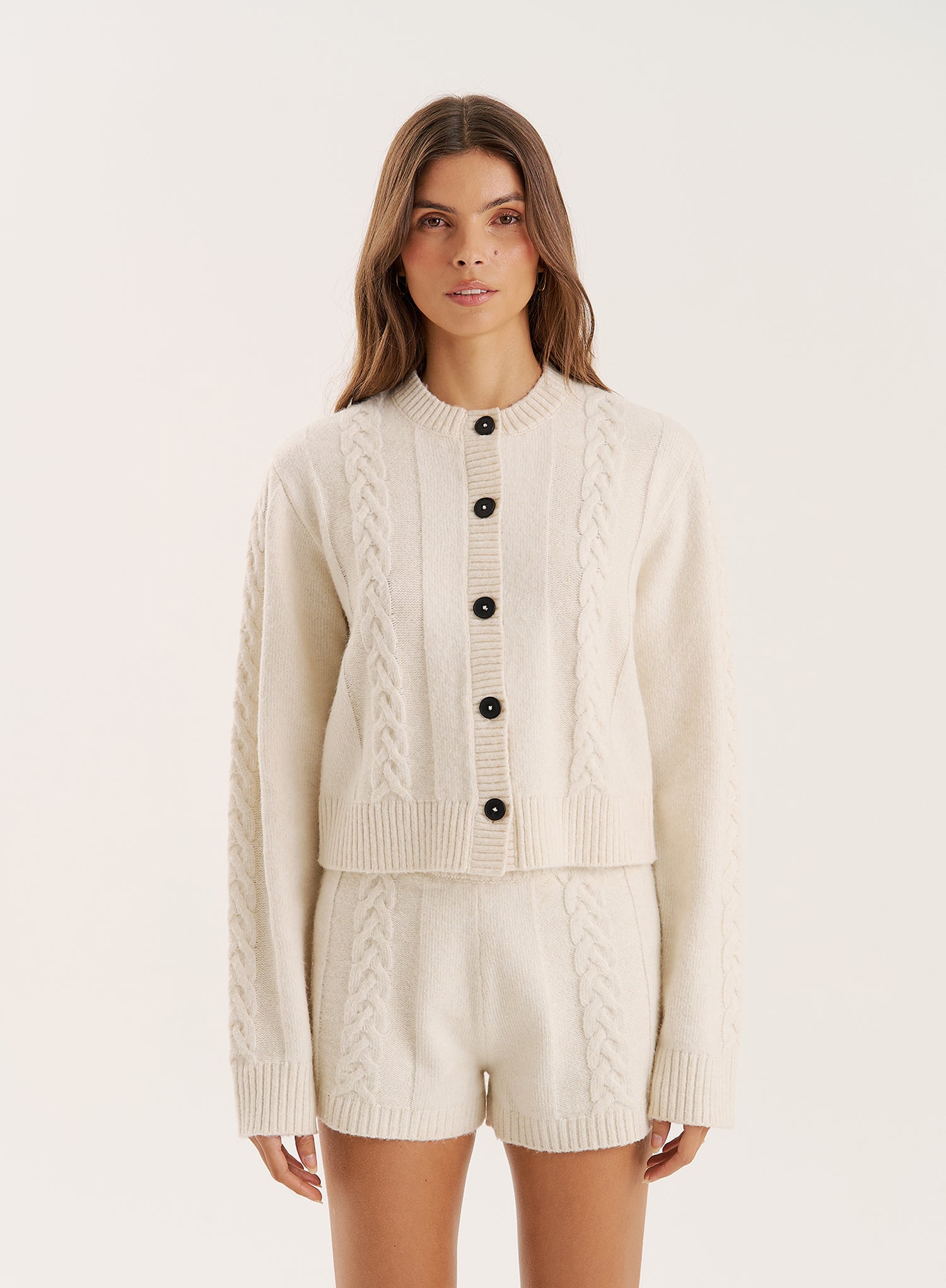 Cream Cable Knit Buttoned Cardigan