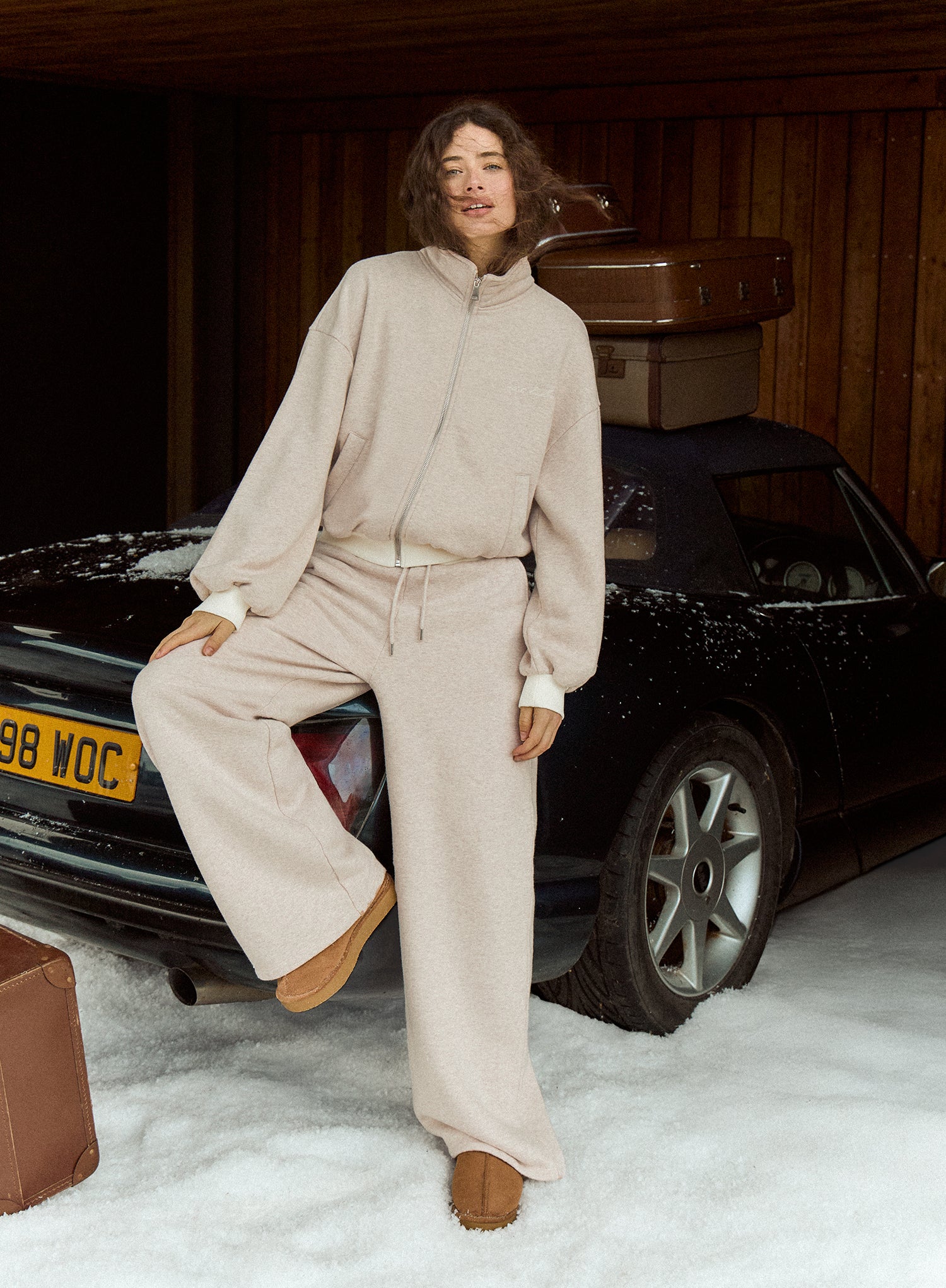 Oatmeal Contrast Waist Band Wide Leg Joggers