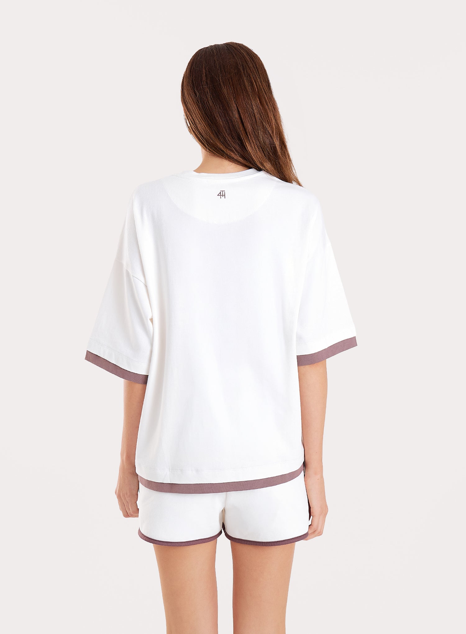 White Contrast Trim Branded Cotton T-Shirt