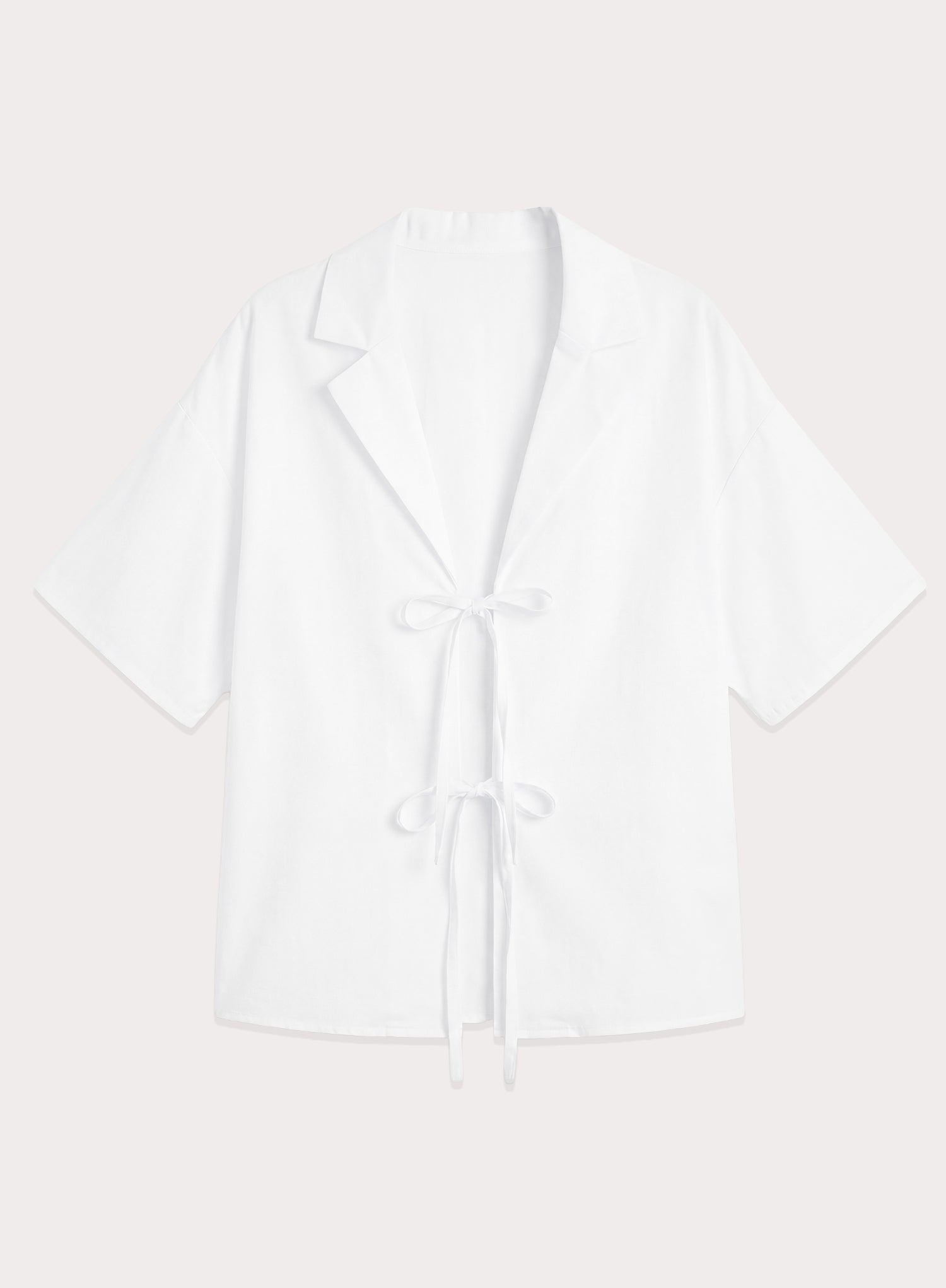 White Linen Blend Tie Front Short Sleeve Shirt