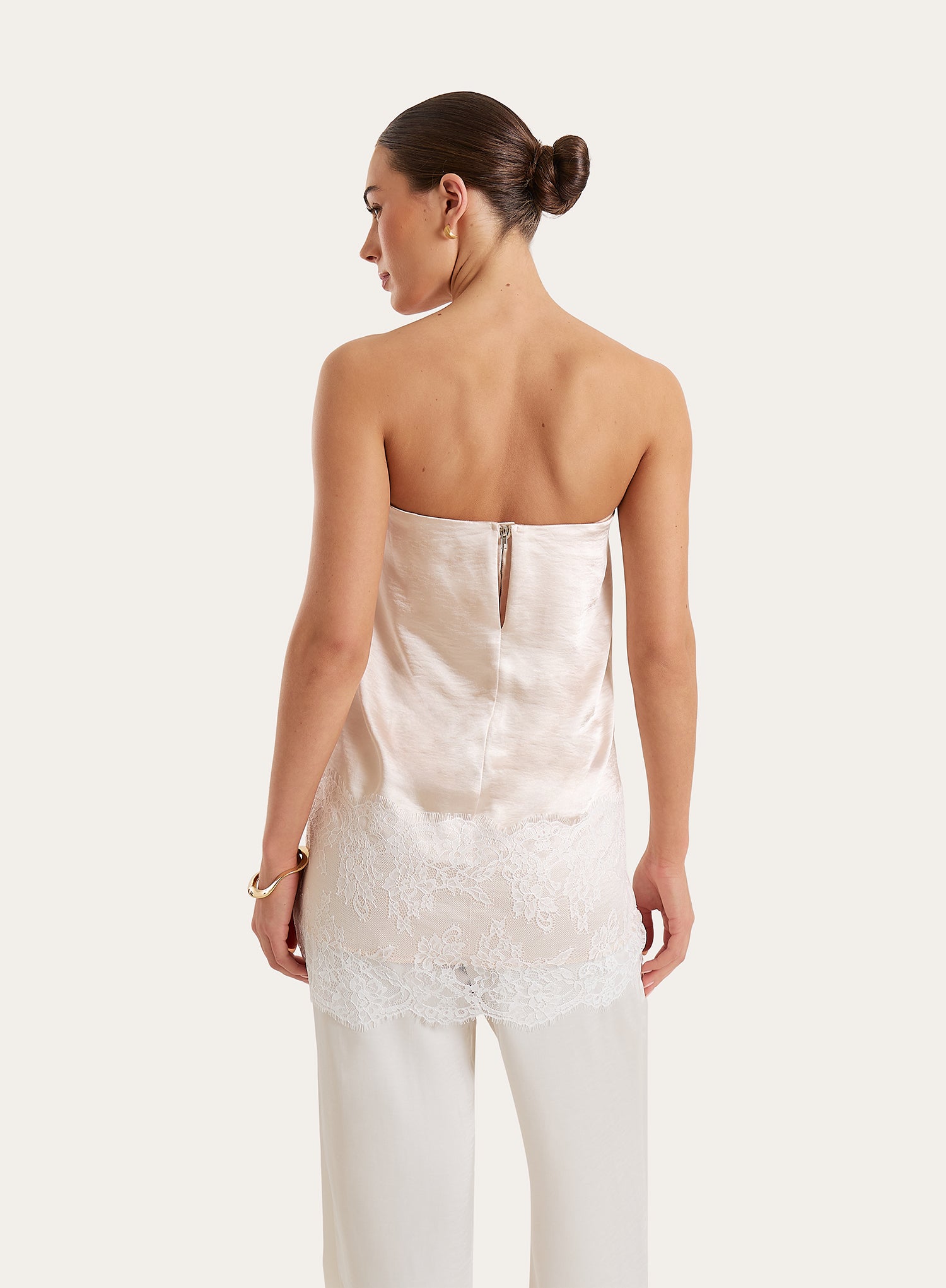 Cream Satin Lace Hem Bandeau Top