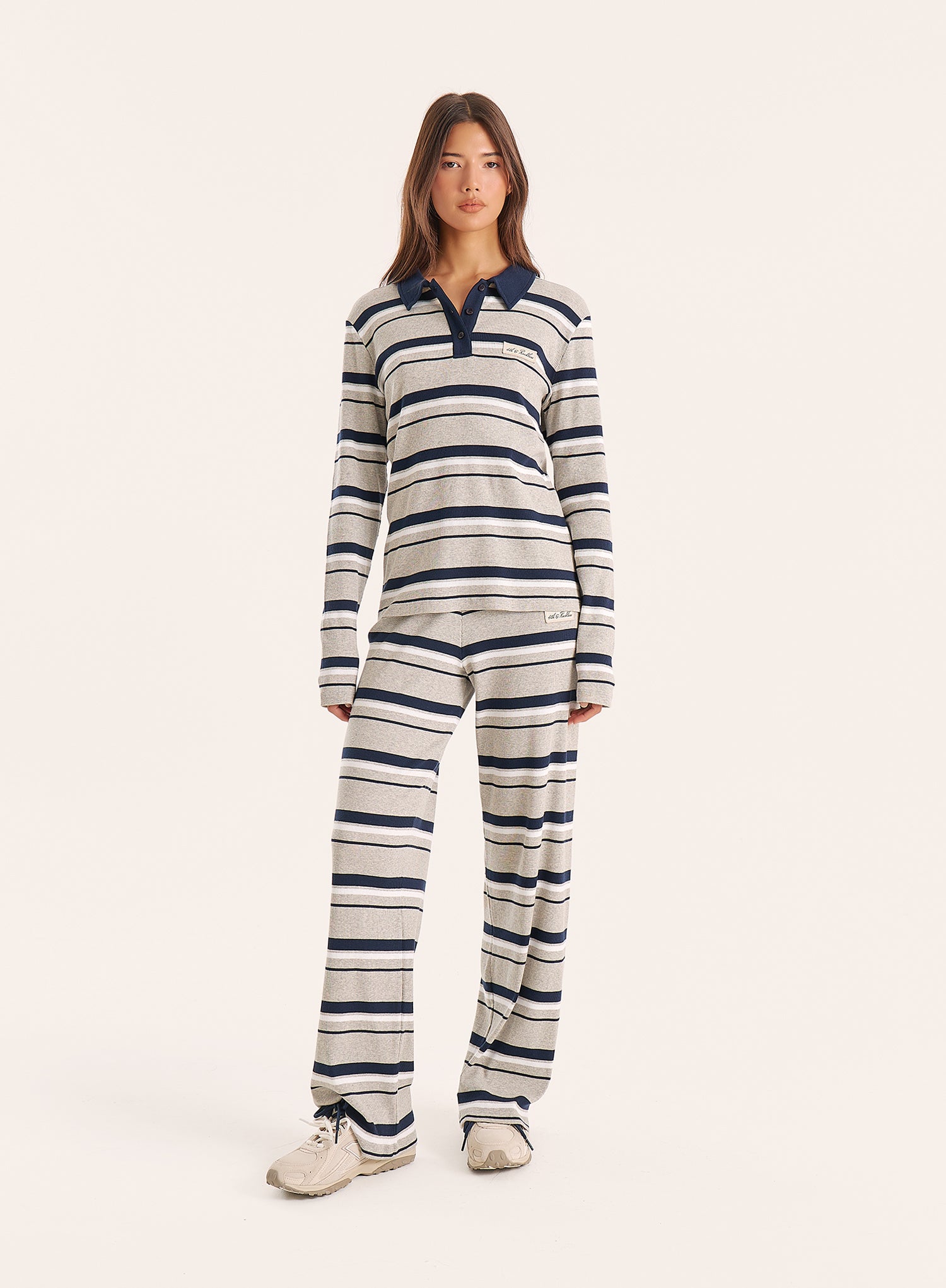 Grey And Blue Striped Ribbed Jersey Trousers