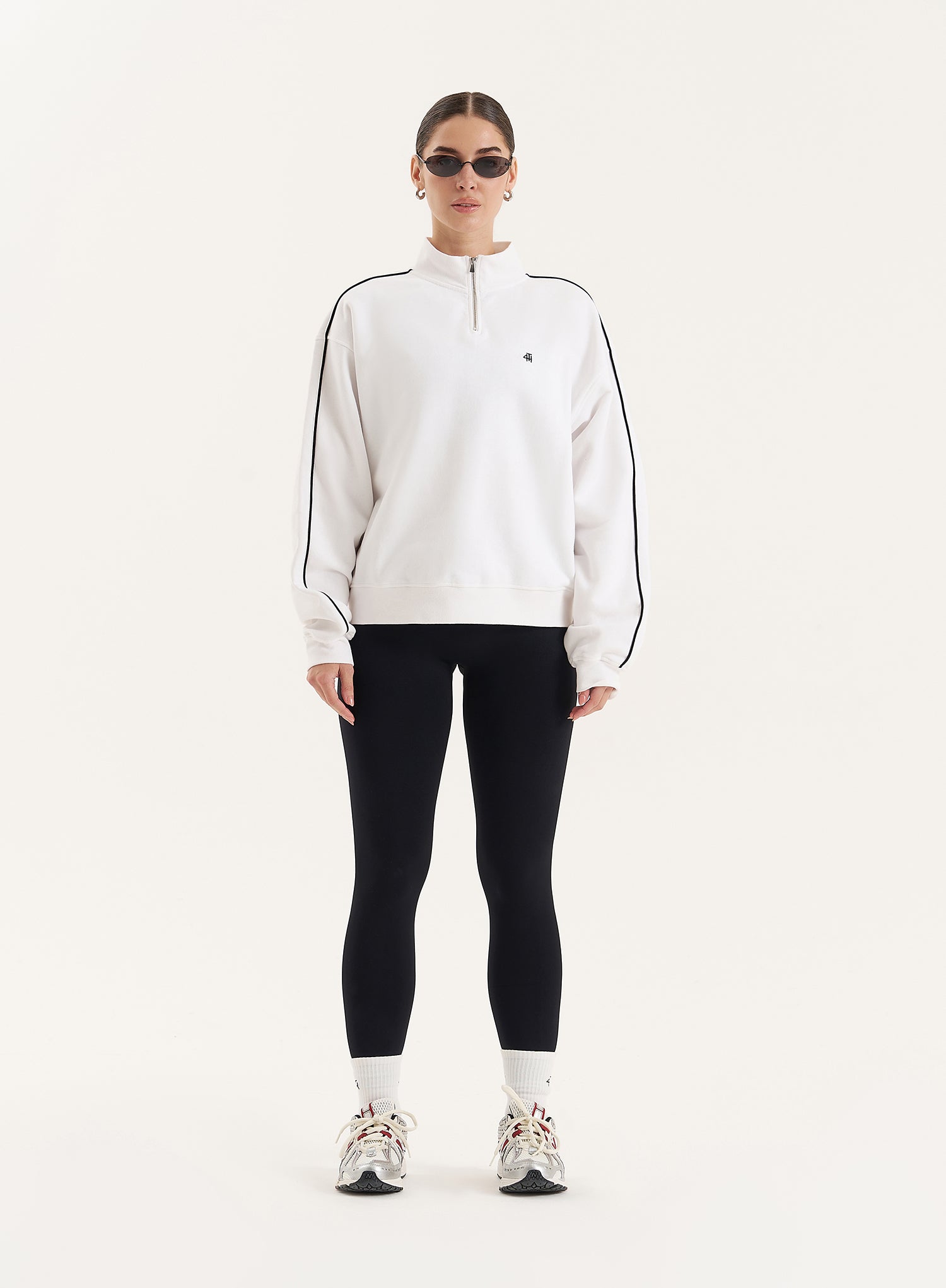 White Branded Half Zip Cropped Sweatshirt- Gilly