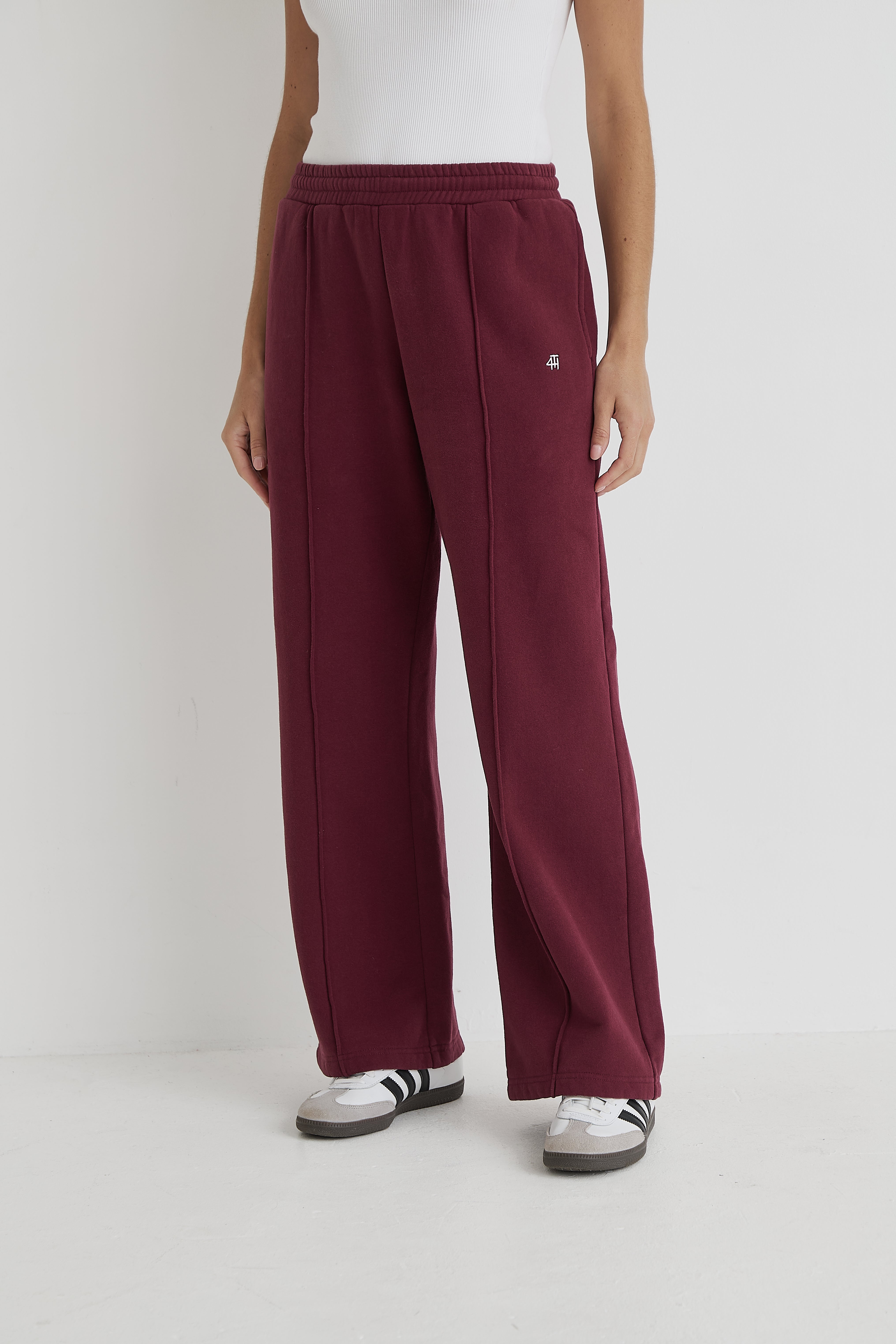 Burgundy 4th Wide Leg Branded Joggers- Fergie