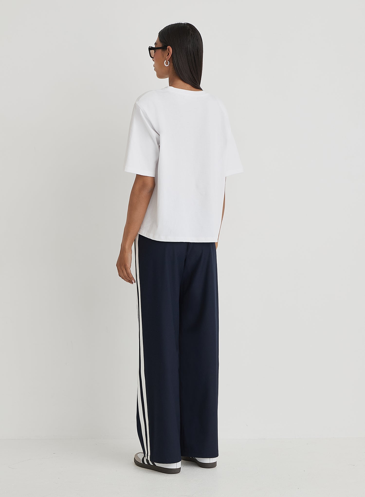 Navy Side Stripe Wide Leg Trouser- Tammy