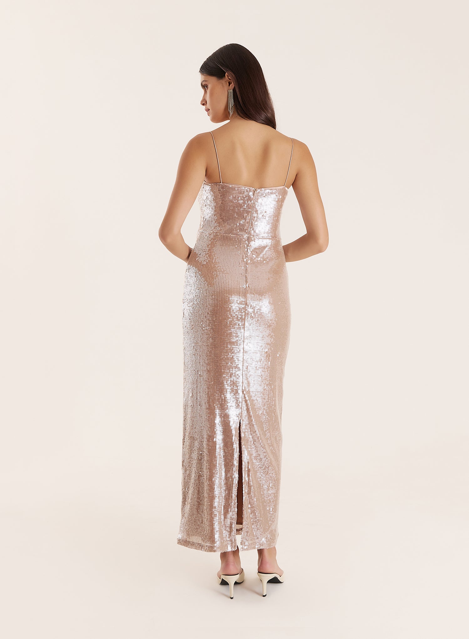 Nude Sequin Maxi Slip Dress- Norma