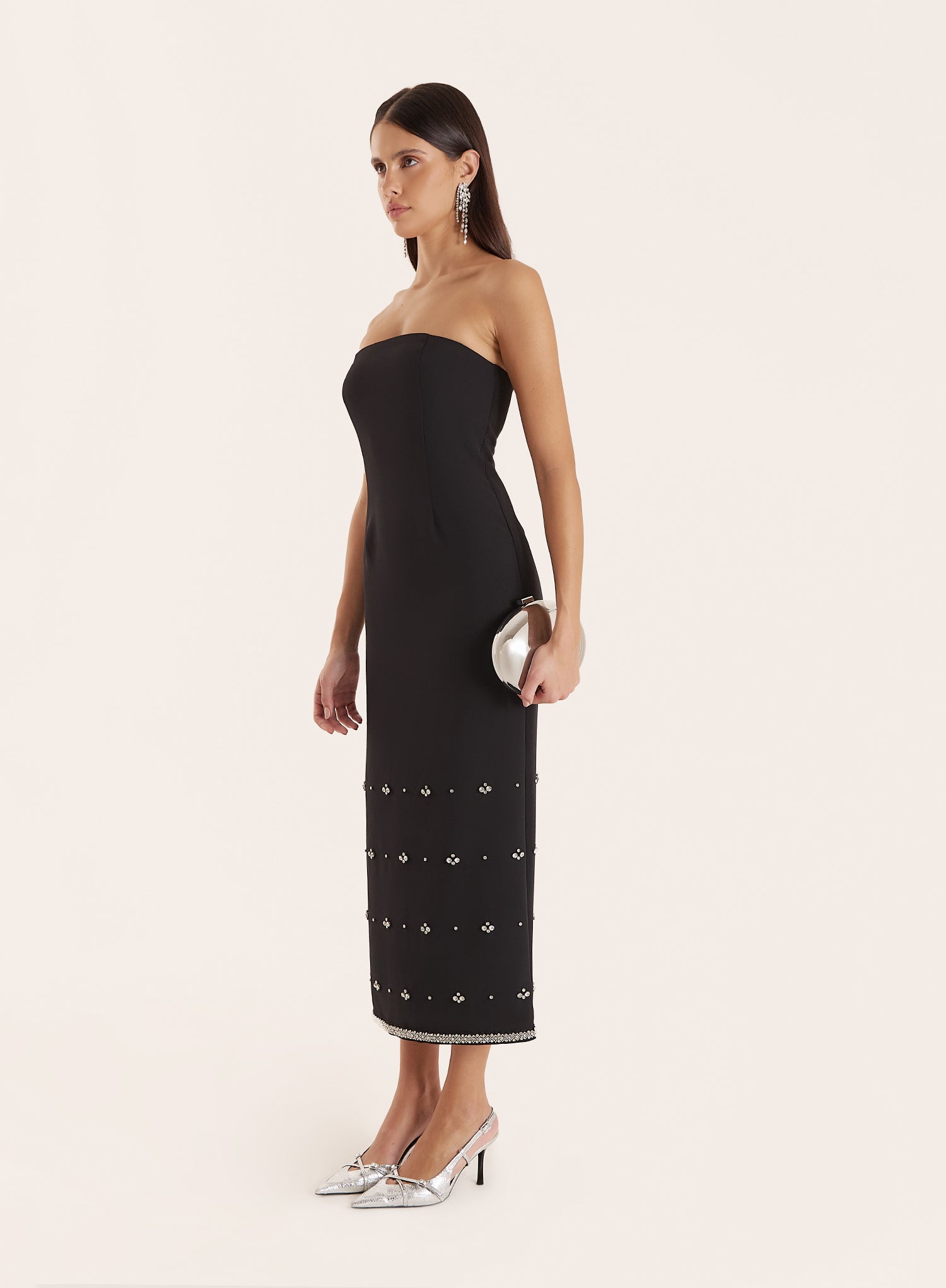 Black Embellished Bandeau Midaxi Dress