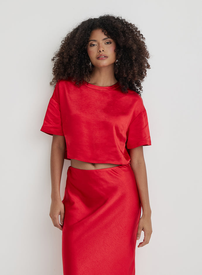 Red Satin Cropped Top- Dara