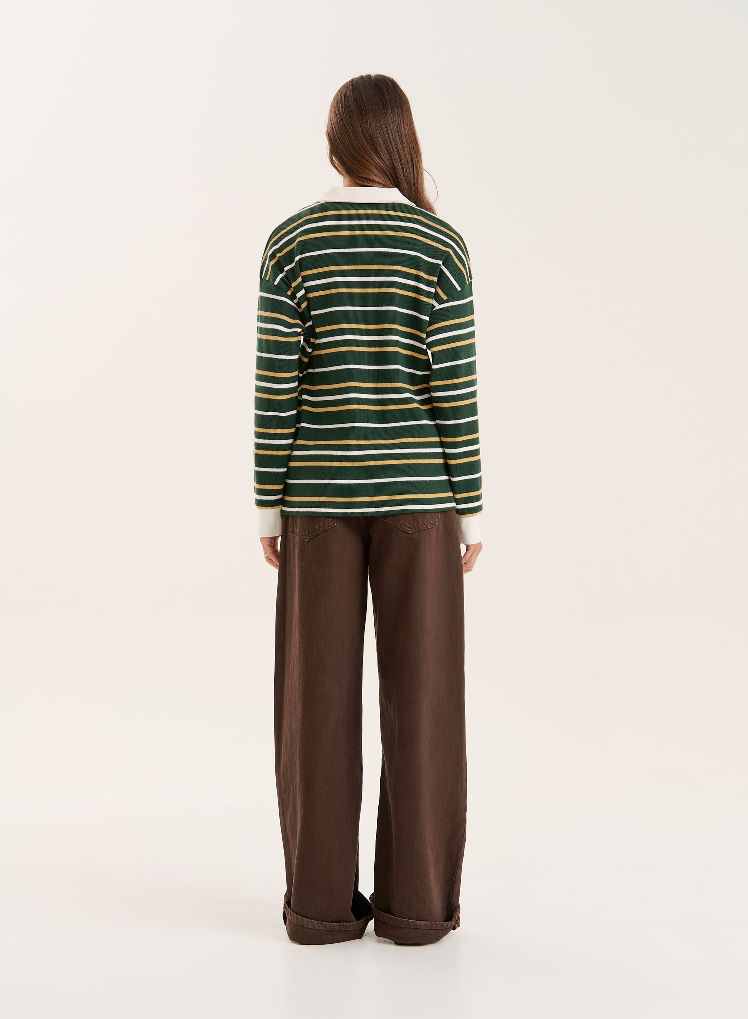Green Striped Contrast Collar Rugby Top