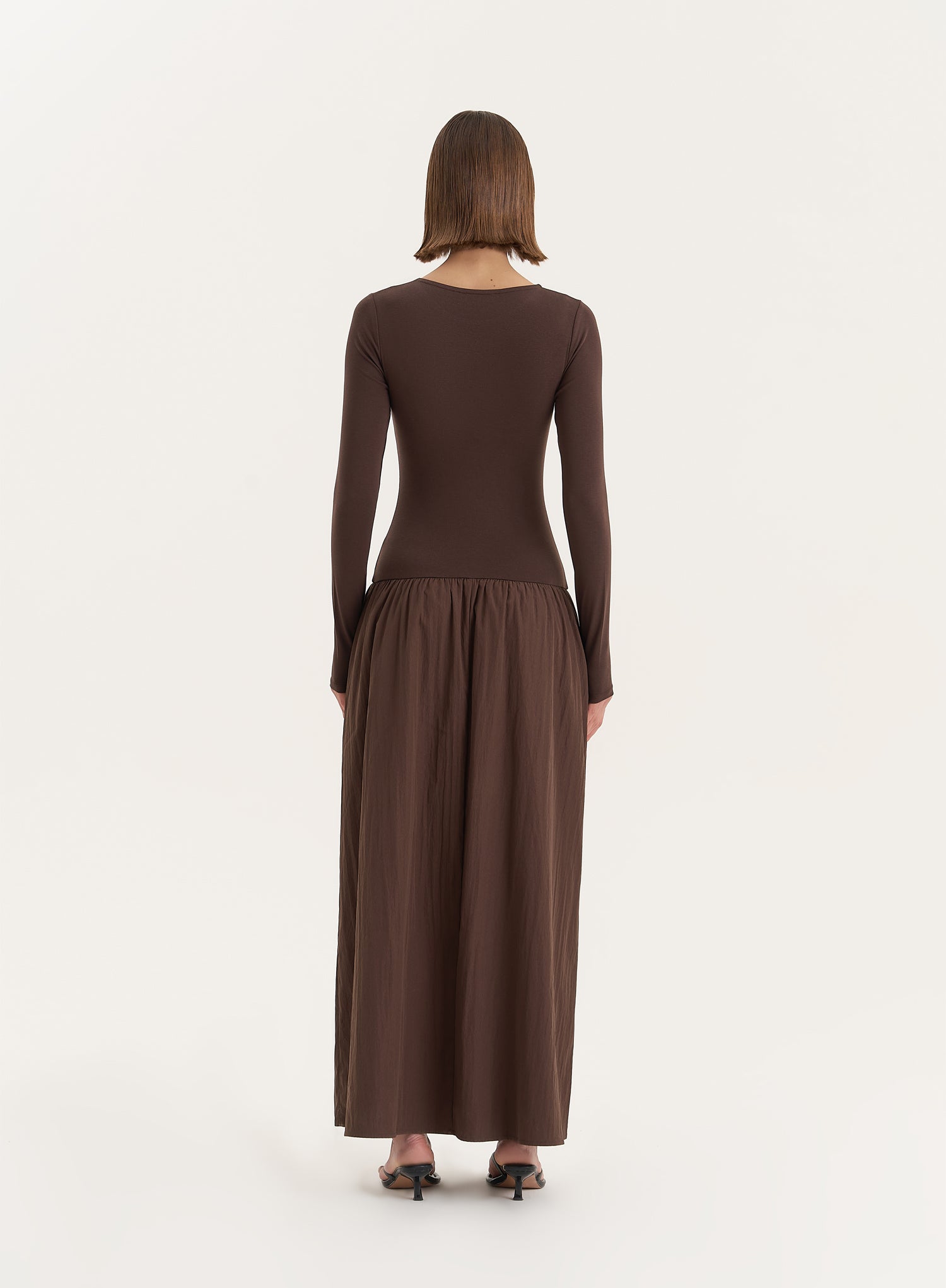 Chocolate Contrast Long Sleeve Maxi Dress- Rosie