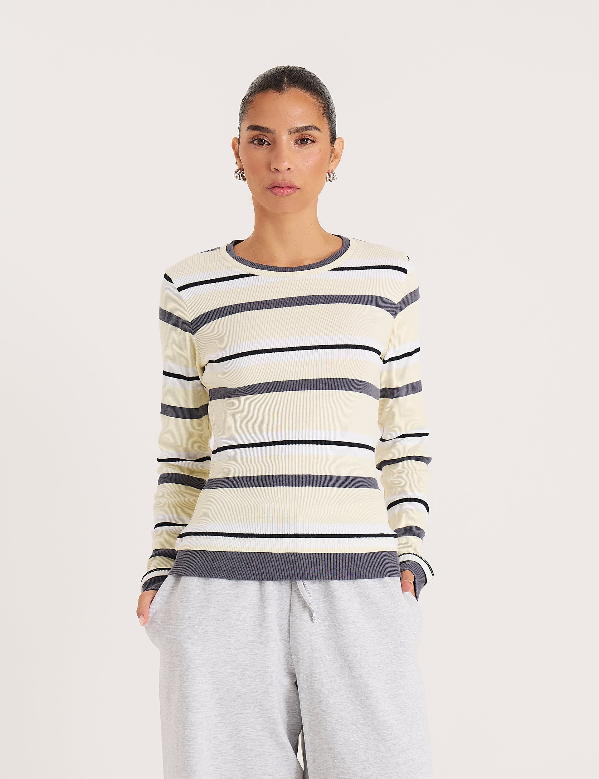 Yellow Stripe Long Sleeve Jersey Top