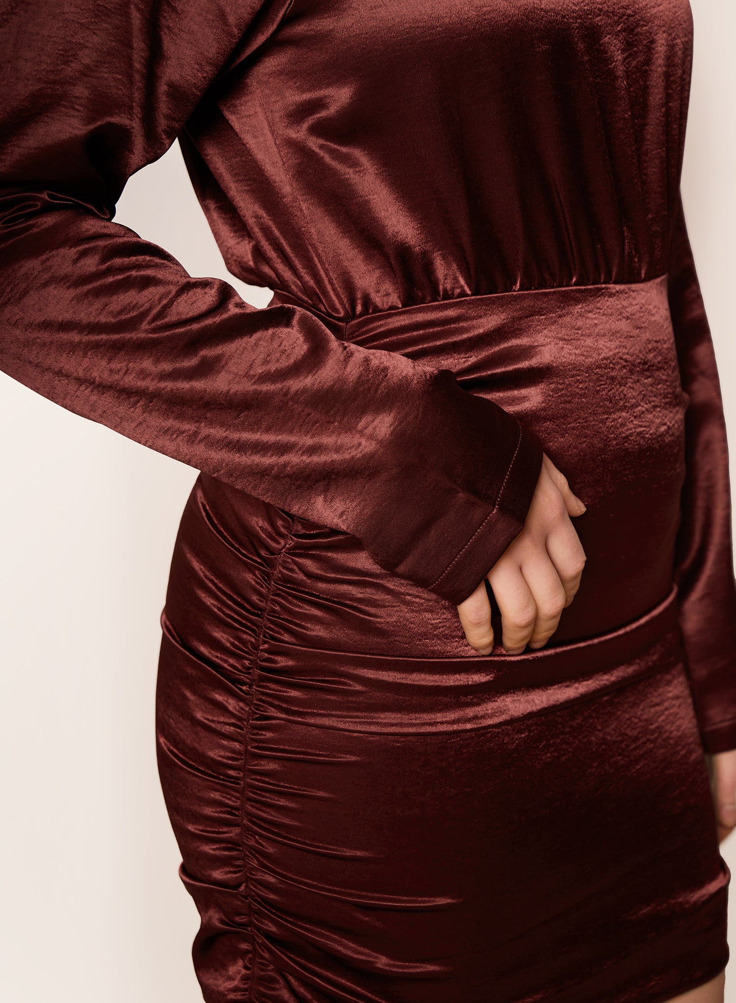 Dark Red Satin High-Neck Mini Dress