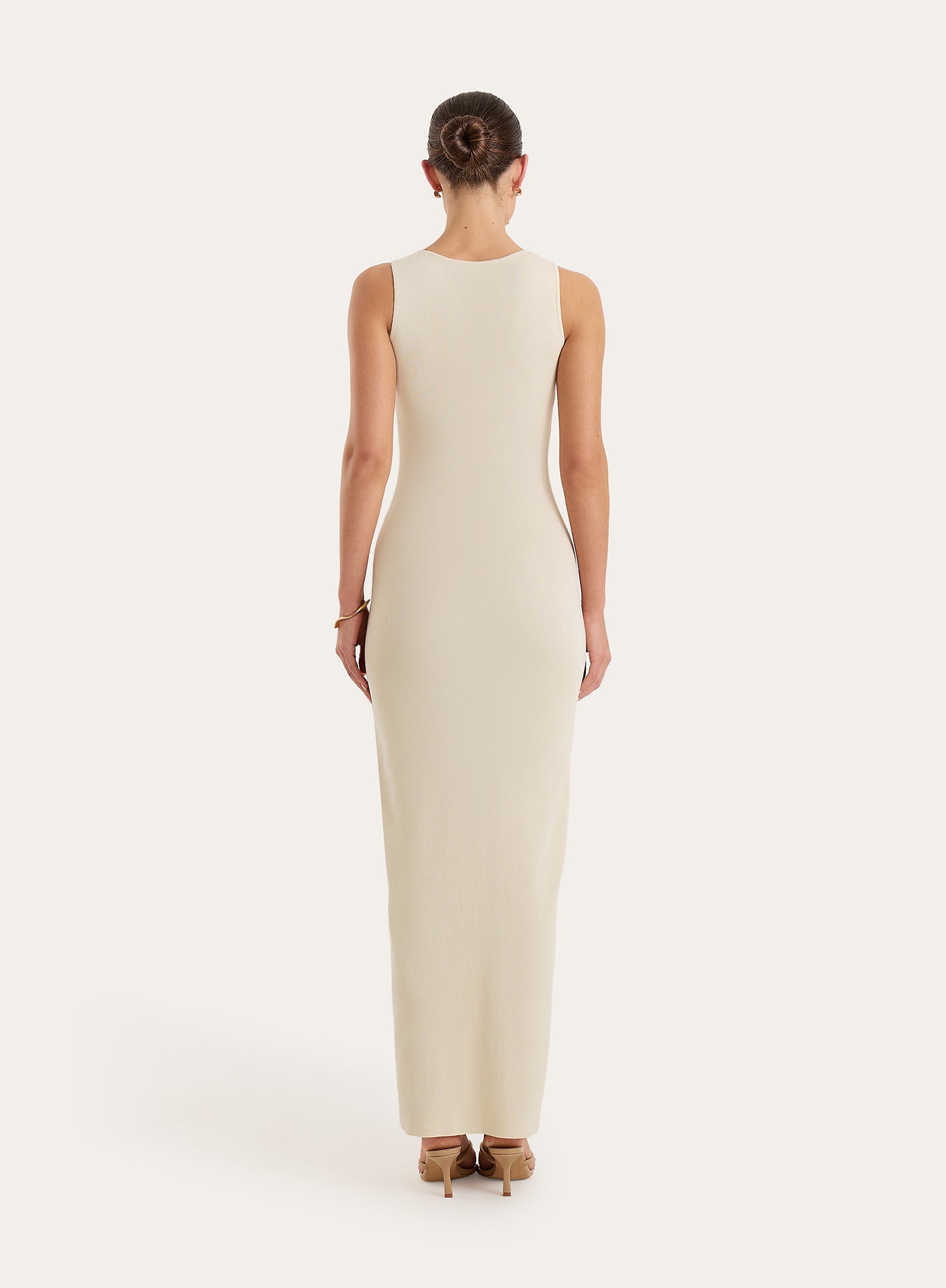 Cream Knitted Sleeveless Hardware Cut Out Maxi Dress