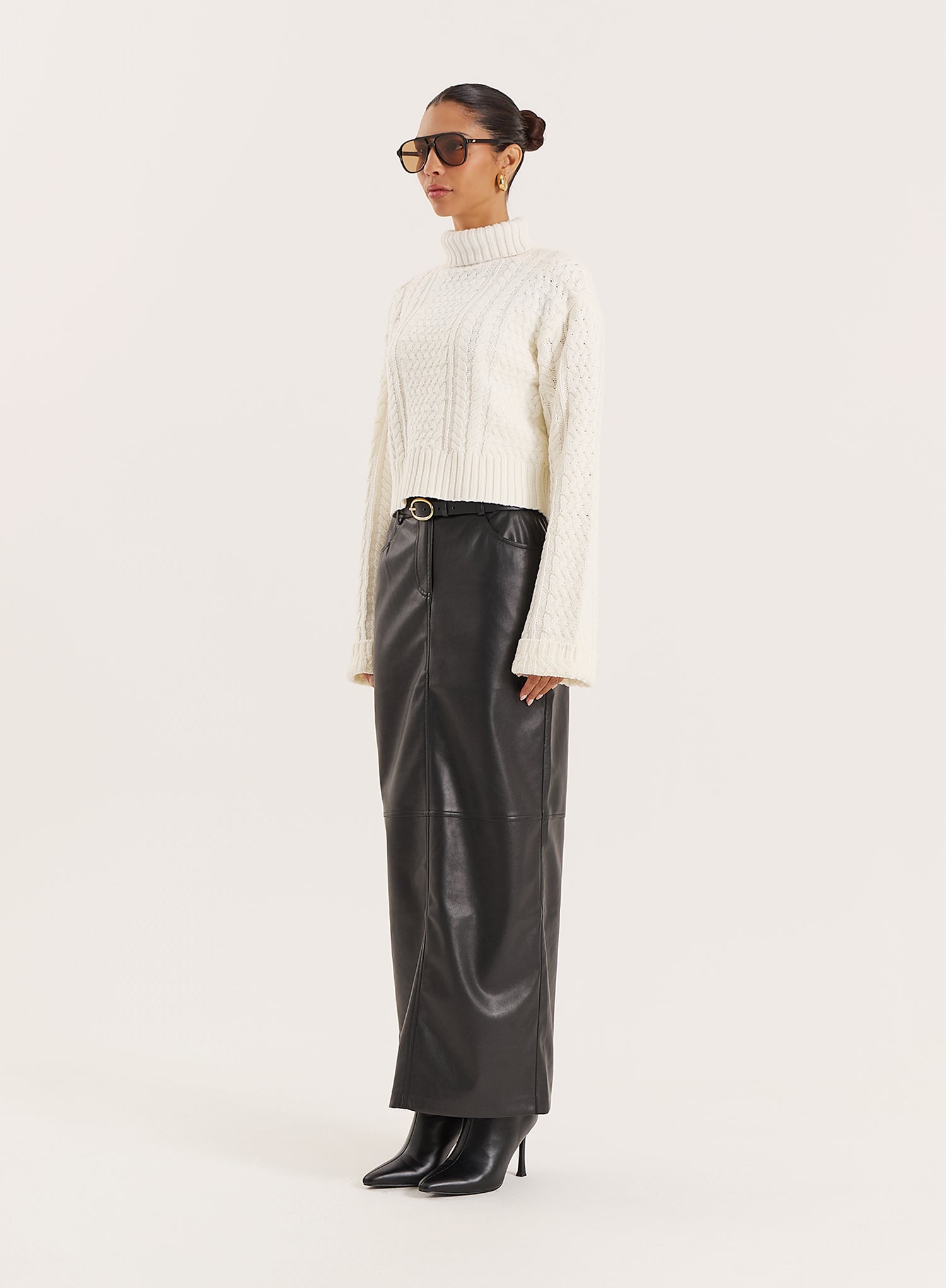 Cream Chunky Knit Turtle Neck Crop Jumper