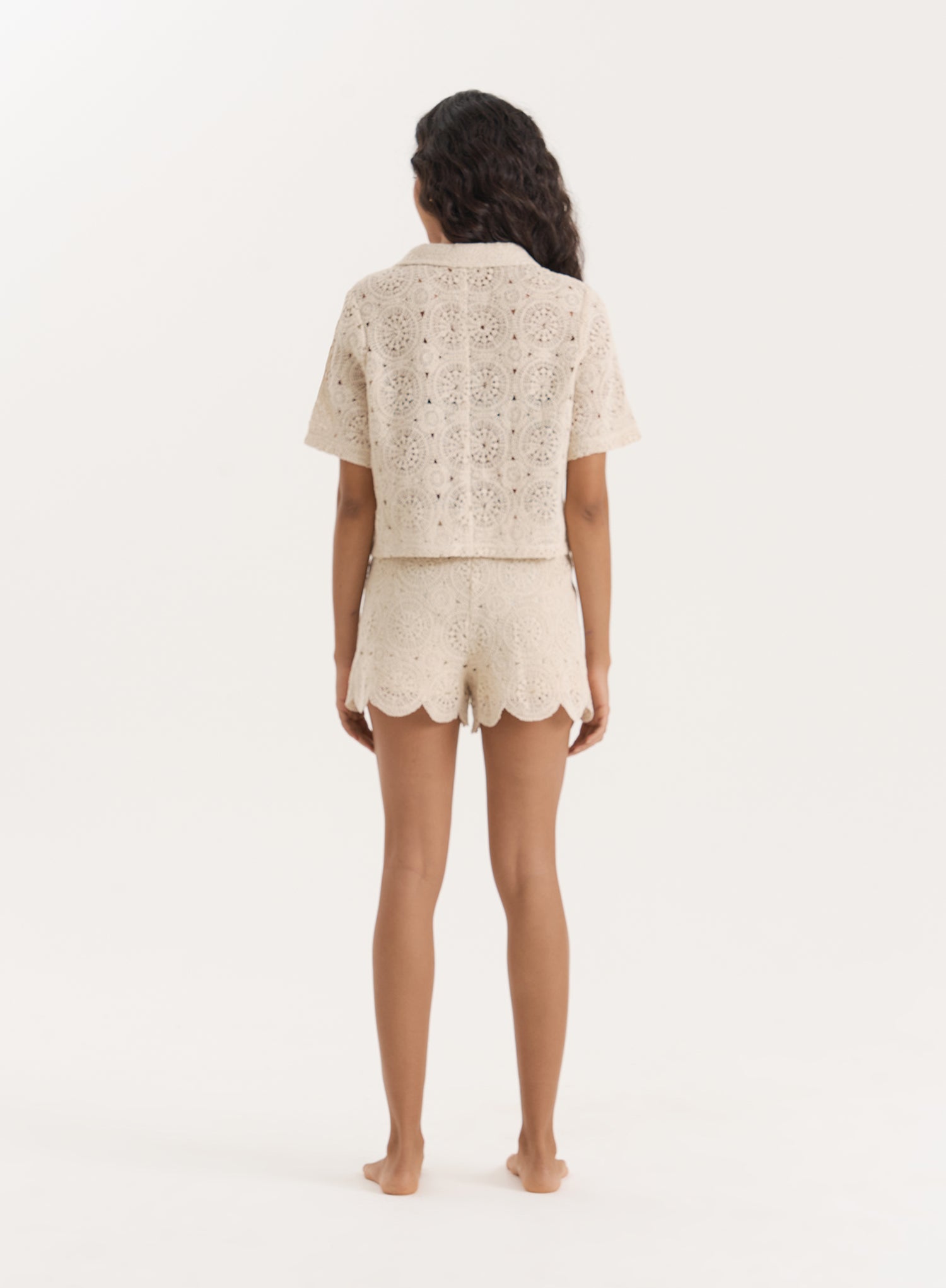 Beige Crochet Short Sleeve Shirt- Sabrina