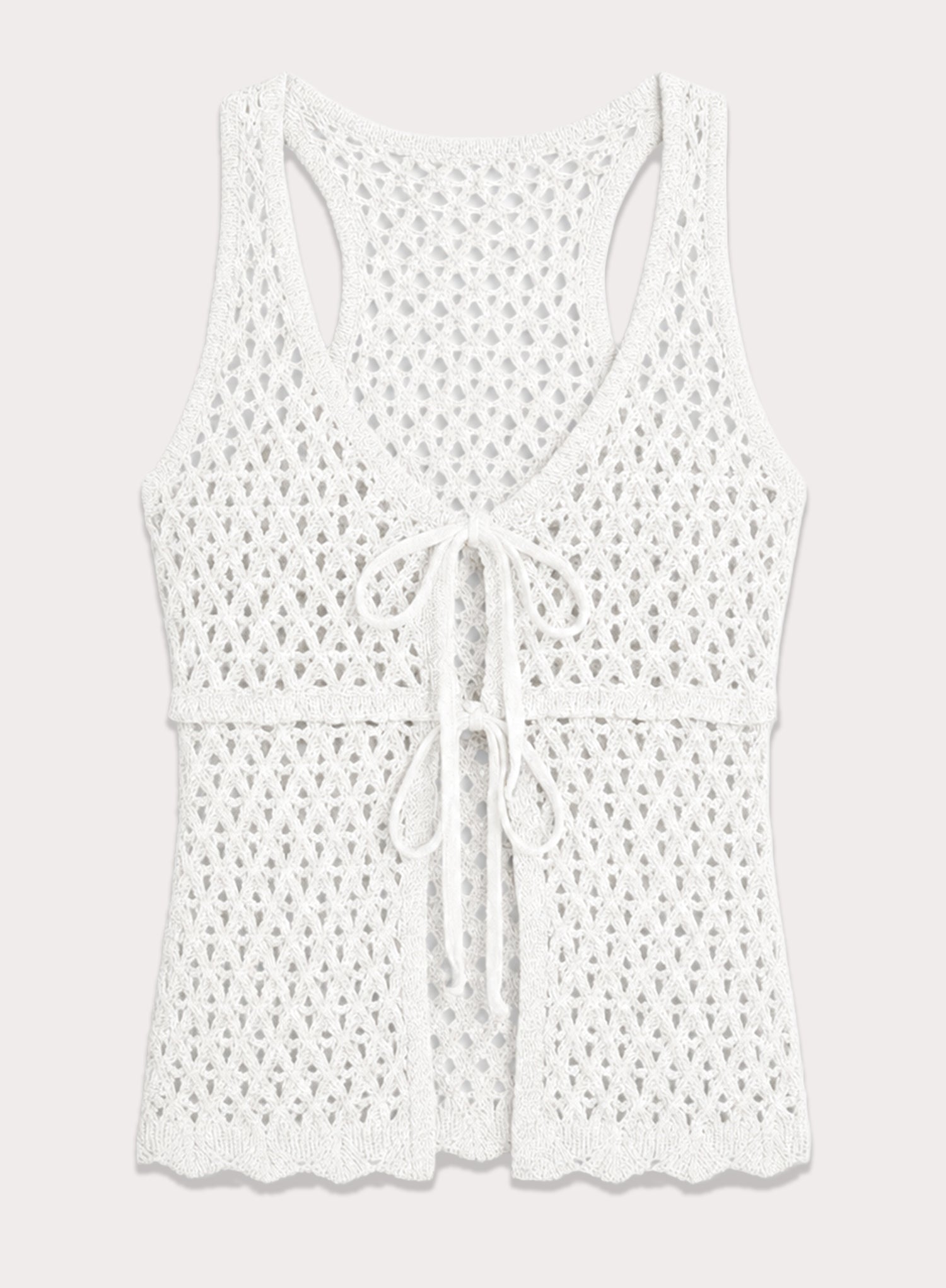 Off White Tie Front Crochet Top
