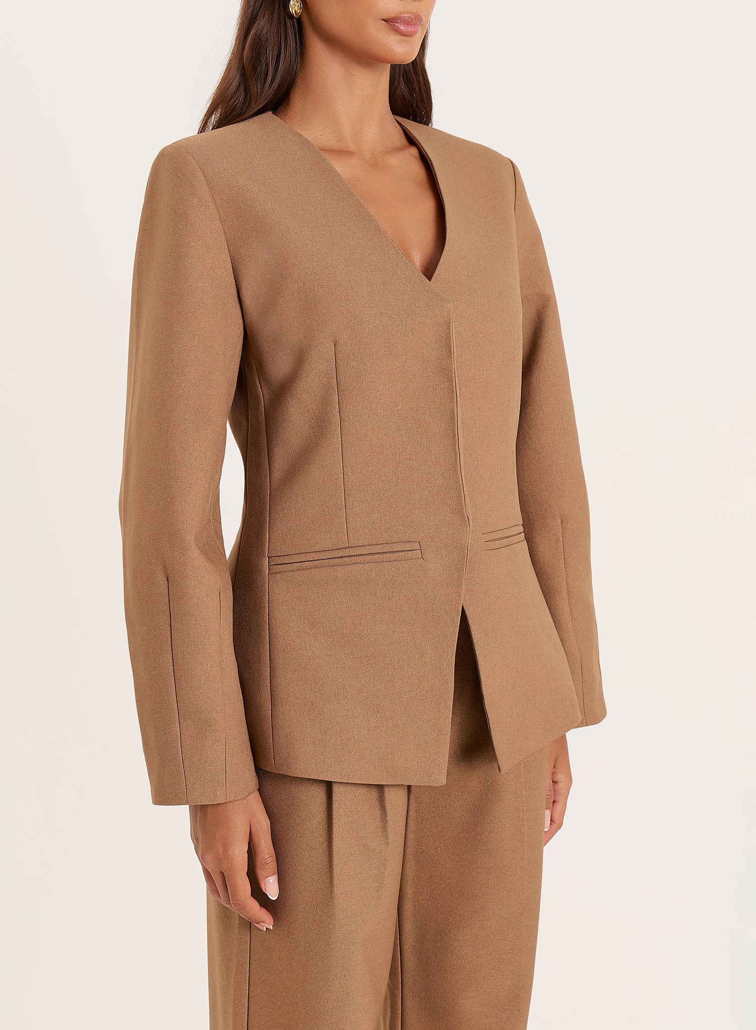Taupe Cinched Waist Cocoon Sleeve Tailored Blazer
