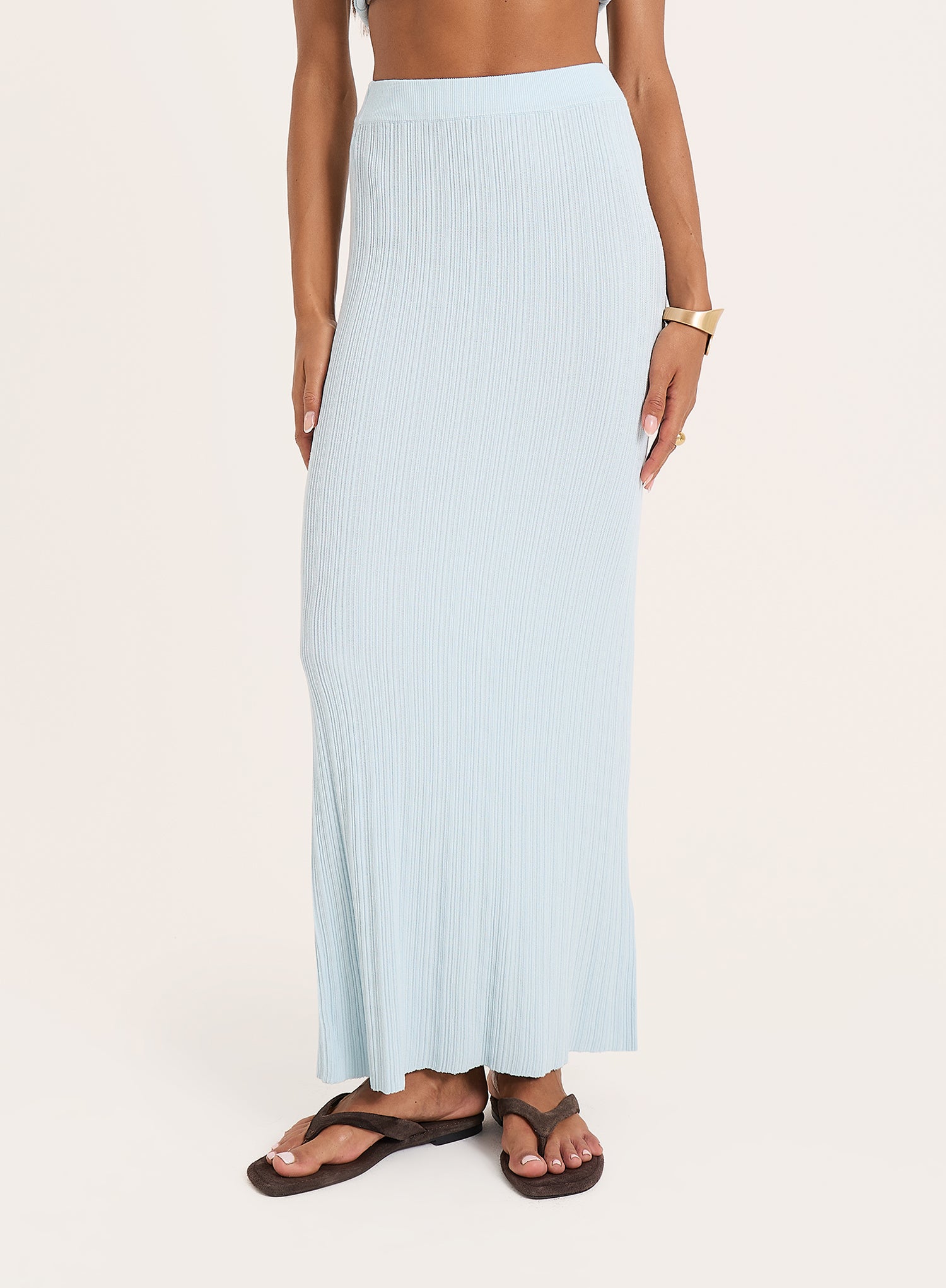 Blue Textured Fine Knit Maxi Skirt