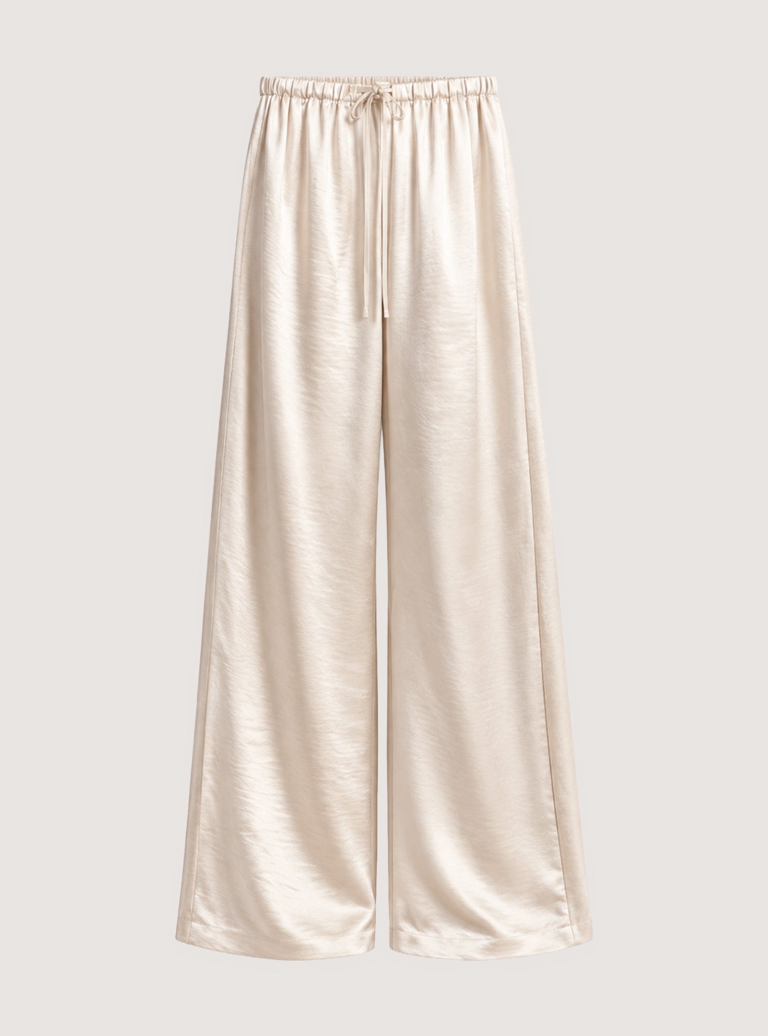 Cream Satin Elasticated Waist Wide Leg Trouser