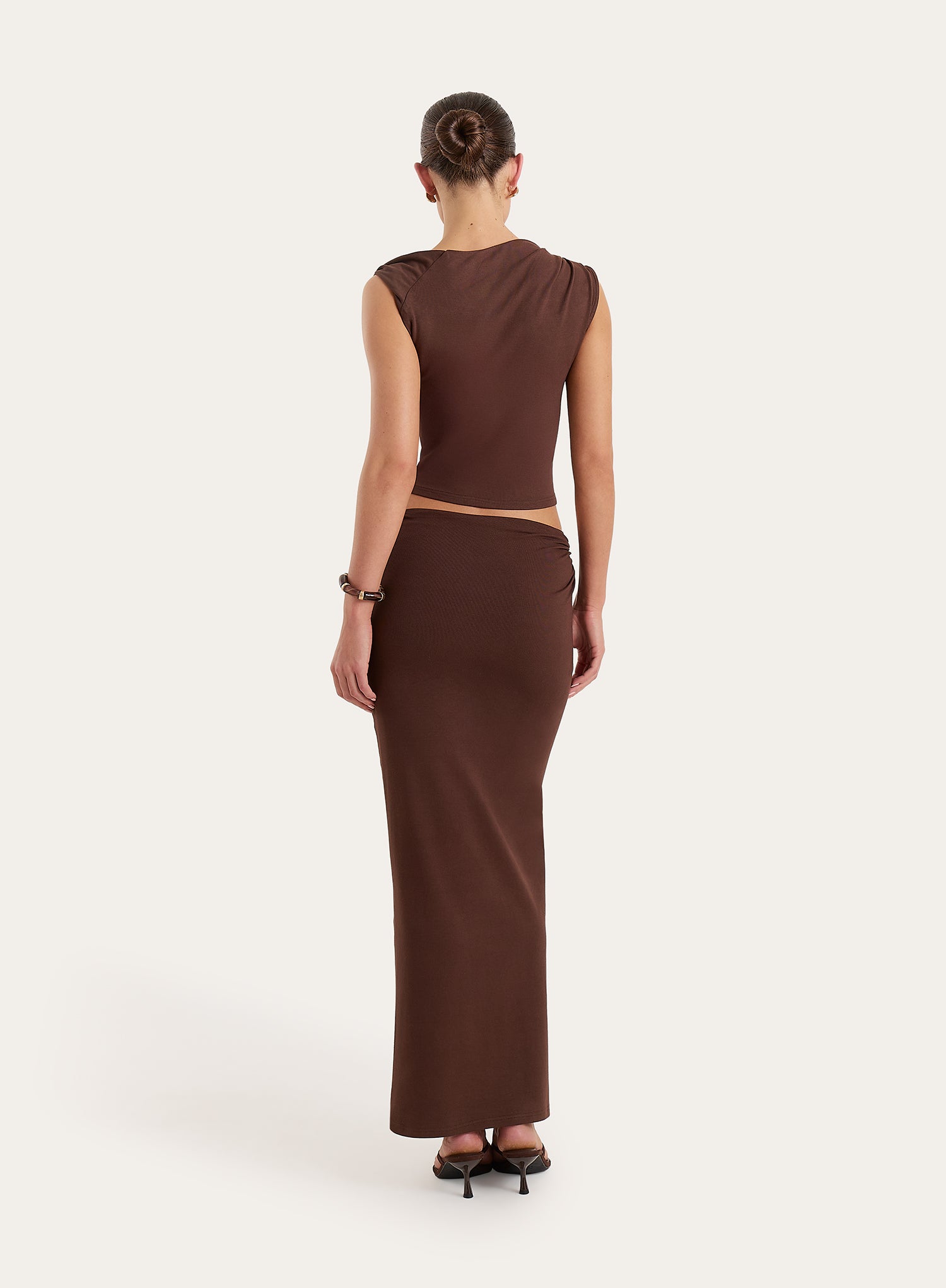 Chocolate Brown Jersey Twist Detail Maxi Skirt