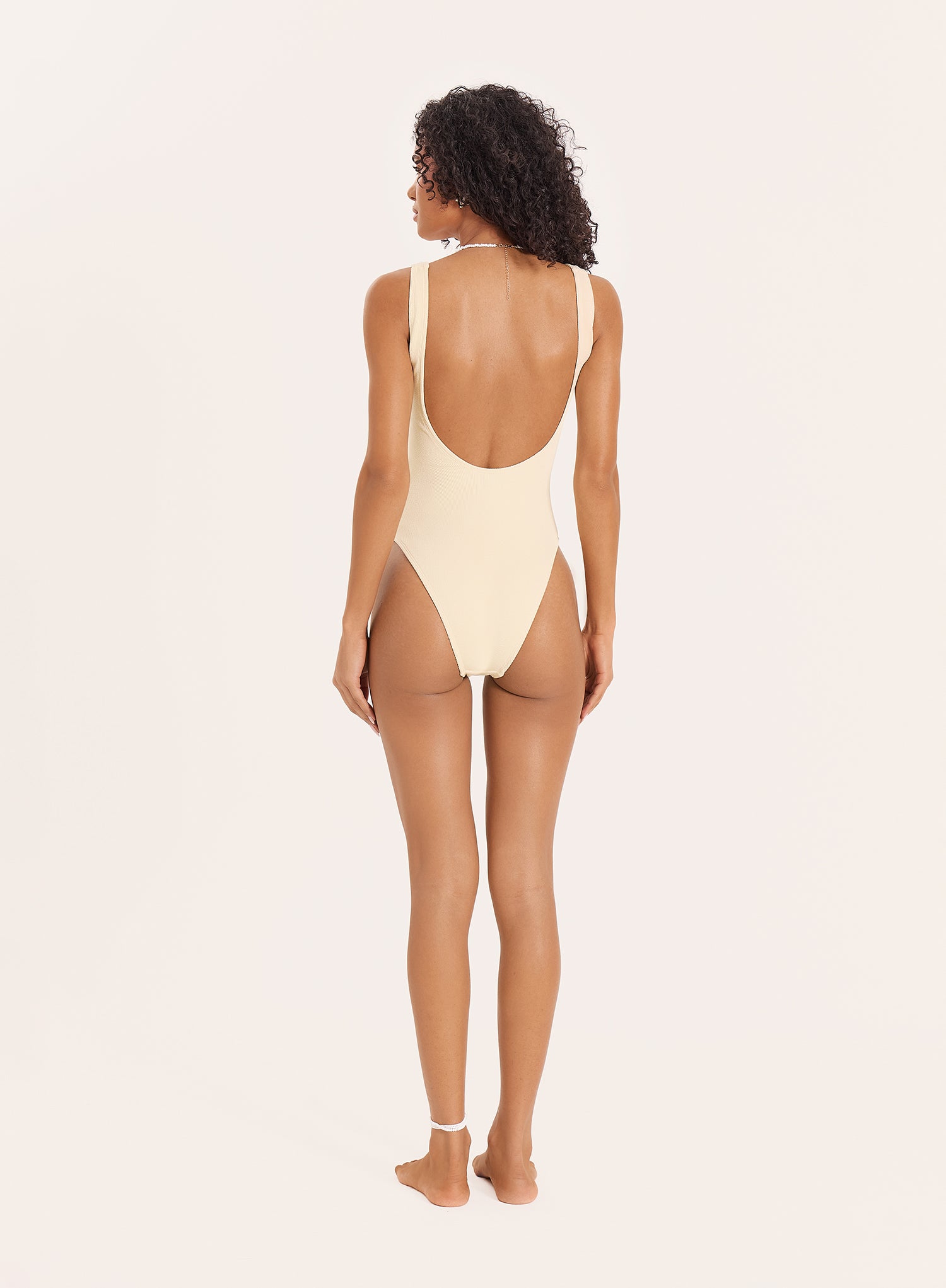 Lemon Crinkle Square Neck High Leg Swimsuit