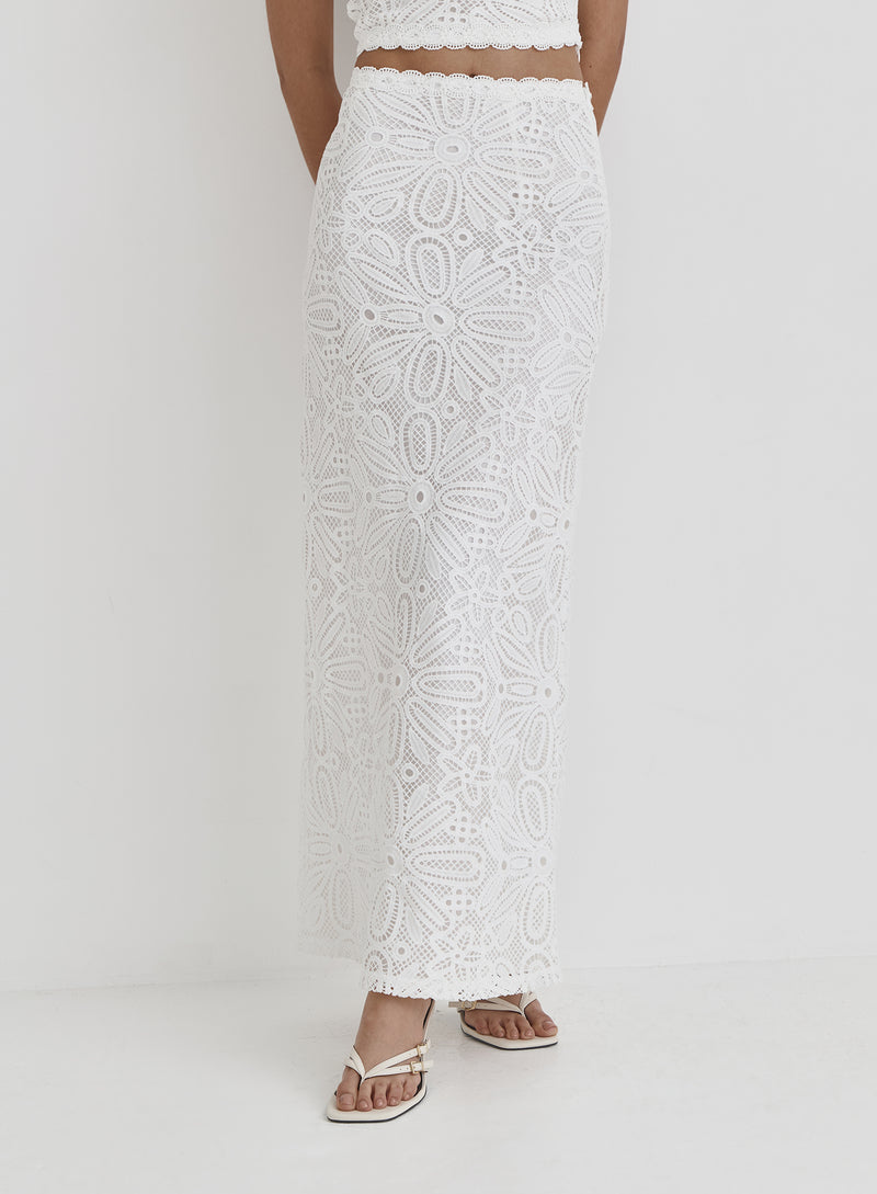 White Crochet Maxi Skirt- Mae