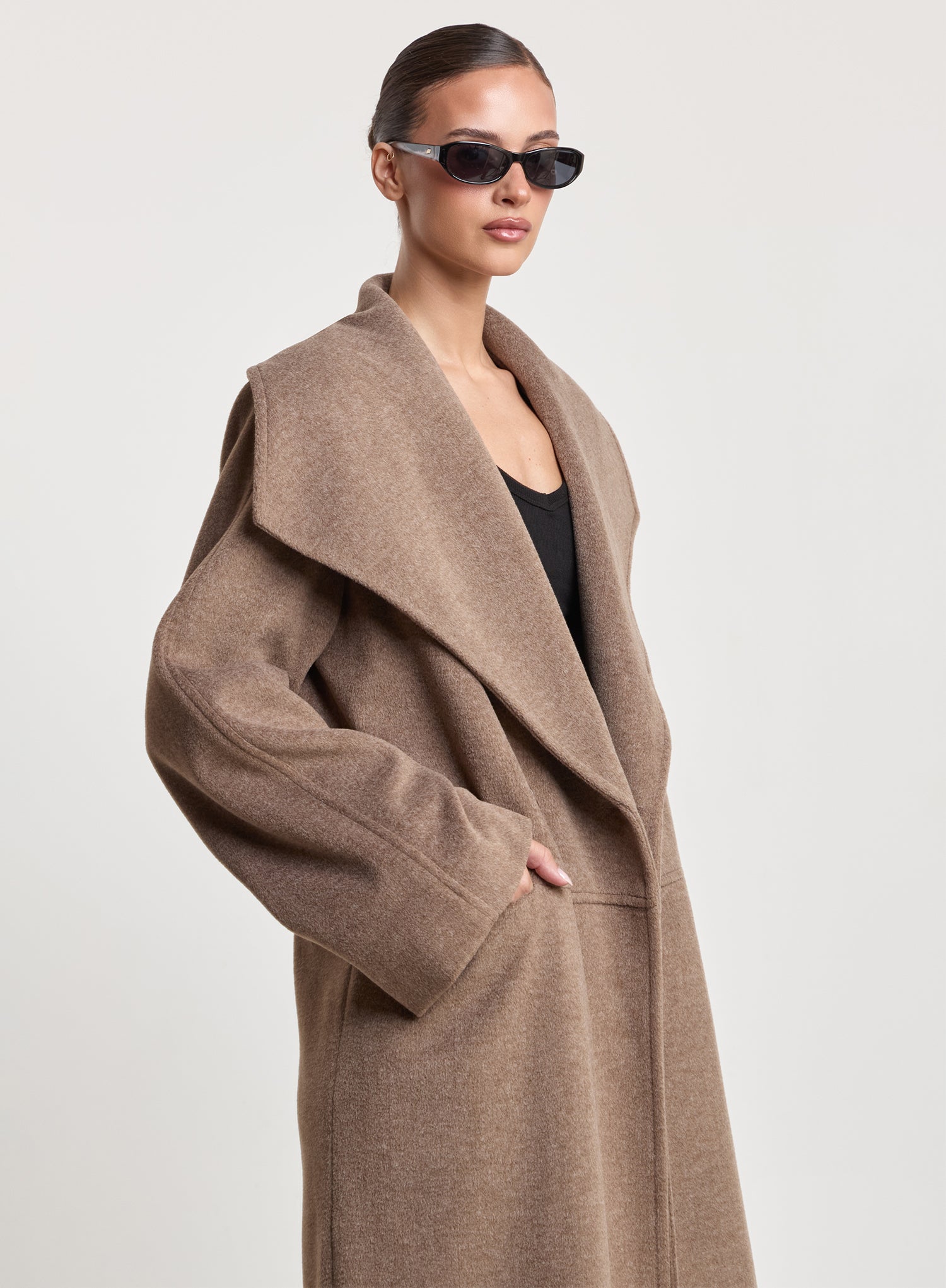 Brown Marl Shawl Collar Longline Coat