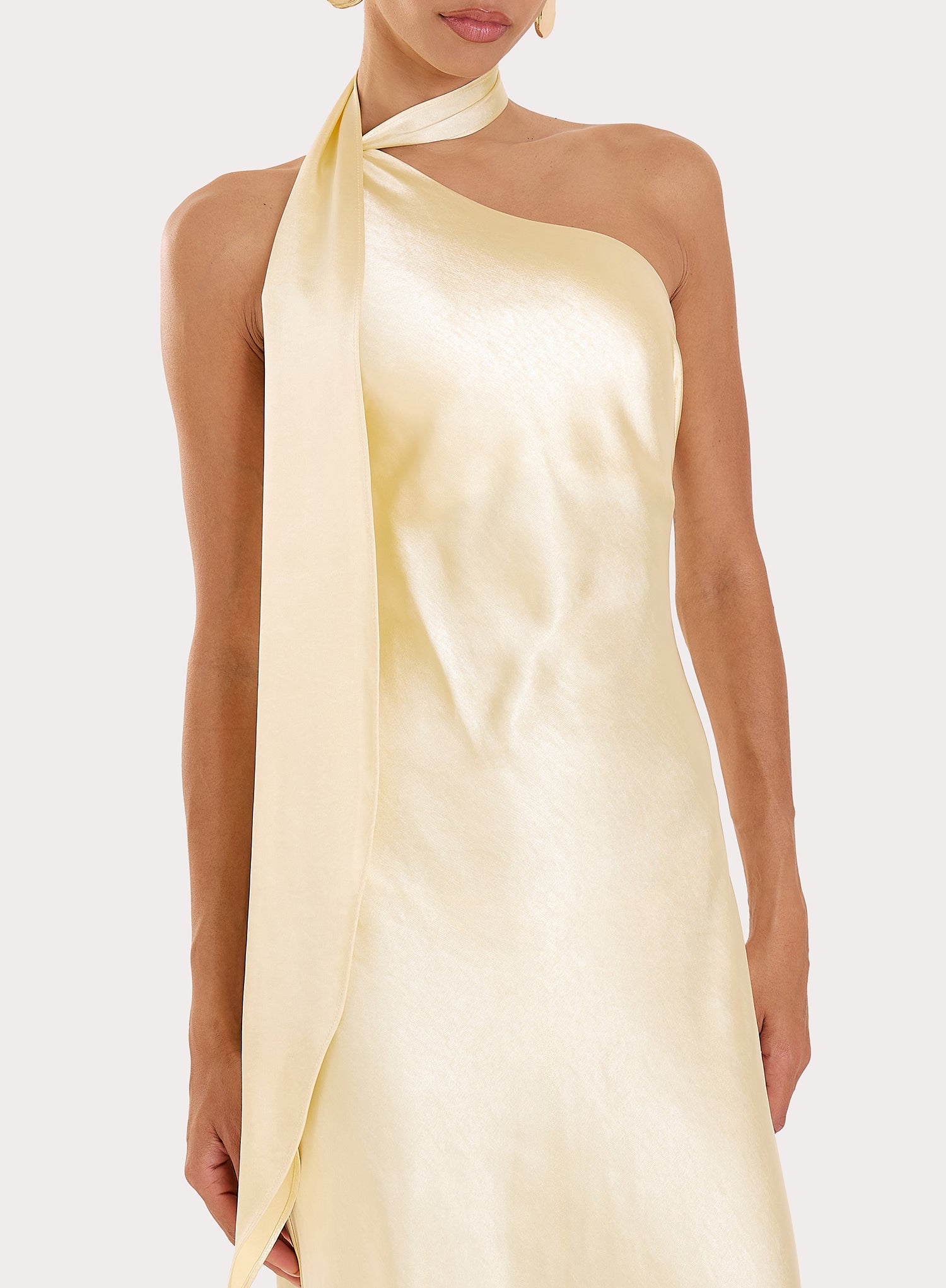 Lemon Satin One Shoulder Maxi Dress