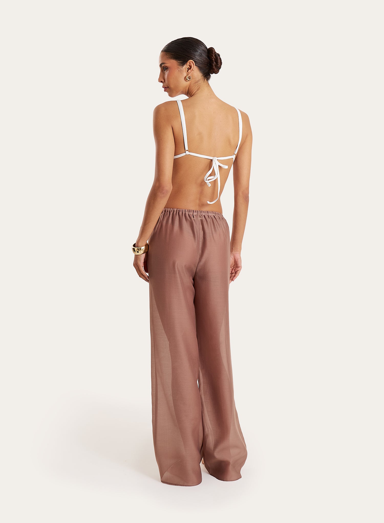 Mocha Sheer Wide Leg Trousers