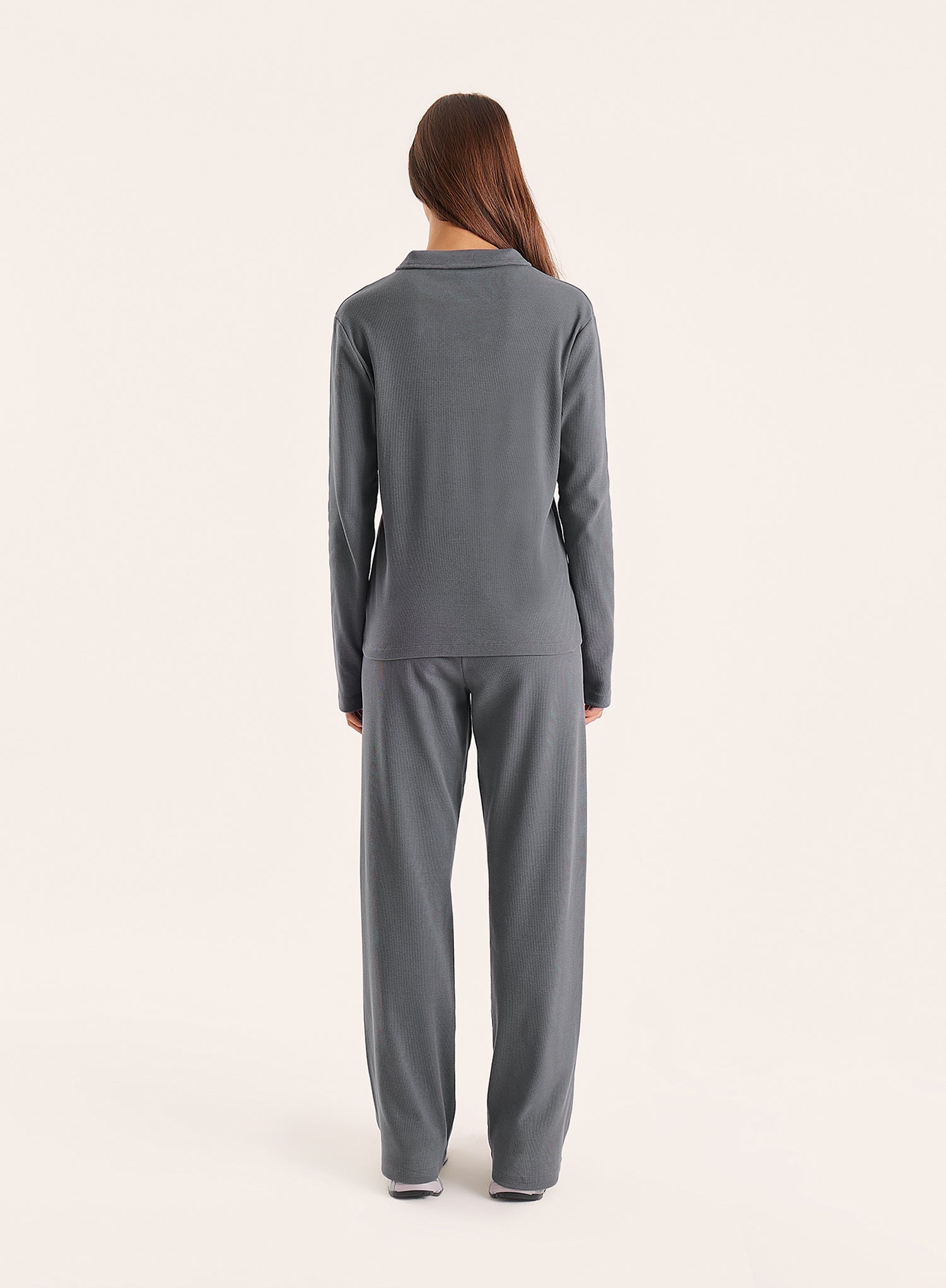 Dark Grey Fine Ribbed Jersey Long Sleeve Top