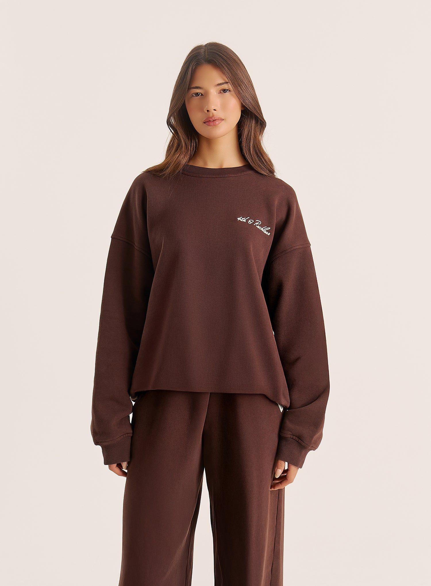 Chocolate Embroidered Script Logo Sweatshirt