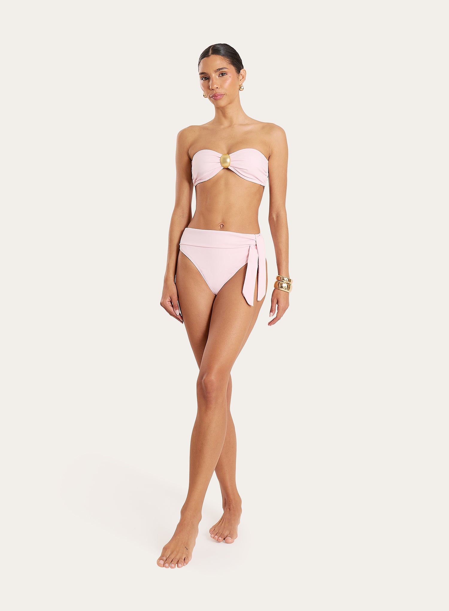 Pink Wrap Belt High Waisted Bikini Bottoms