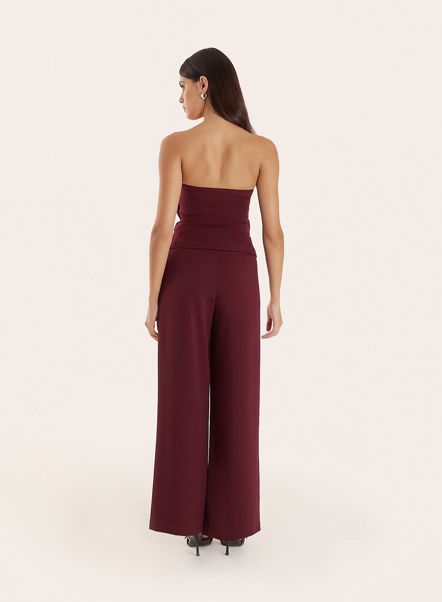 Burgundy Tailored Wide Leg Trousers