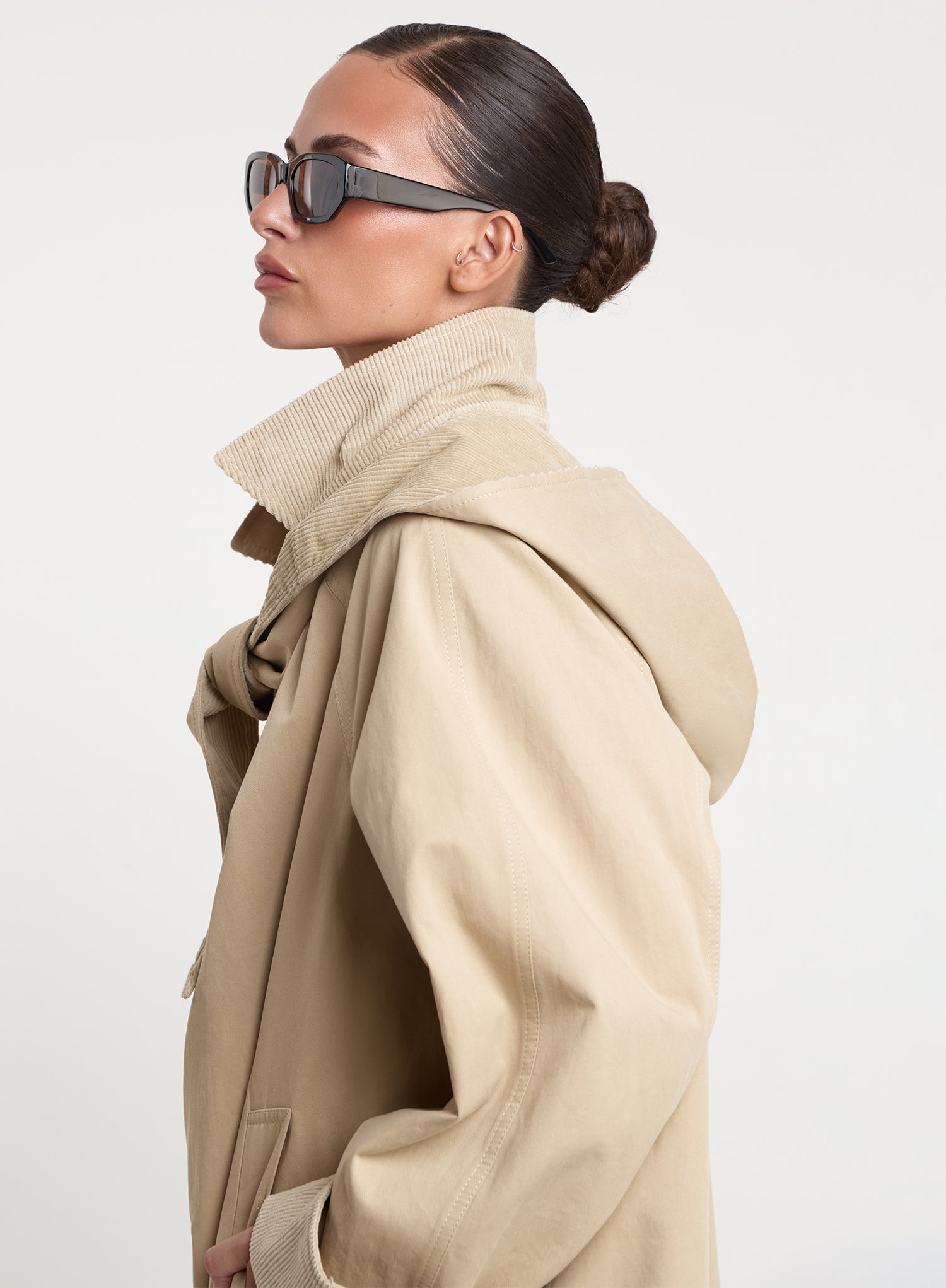 Beige Tie Scarf Reversible Cotton Trench Coat