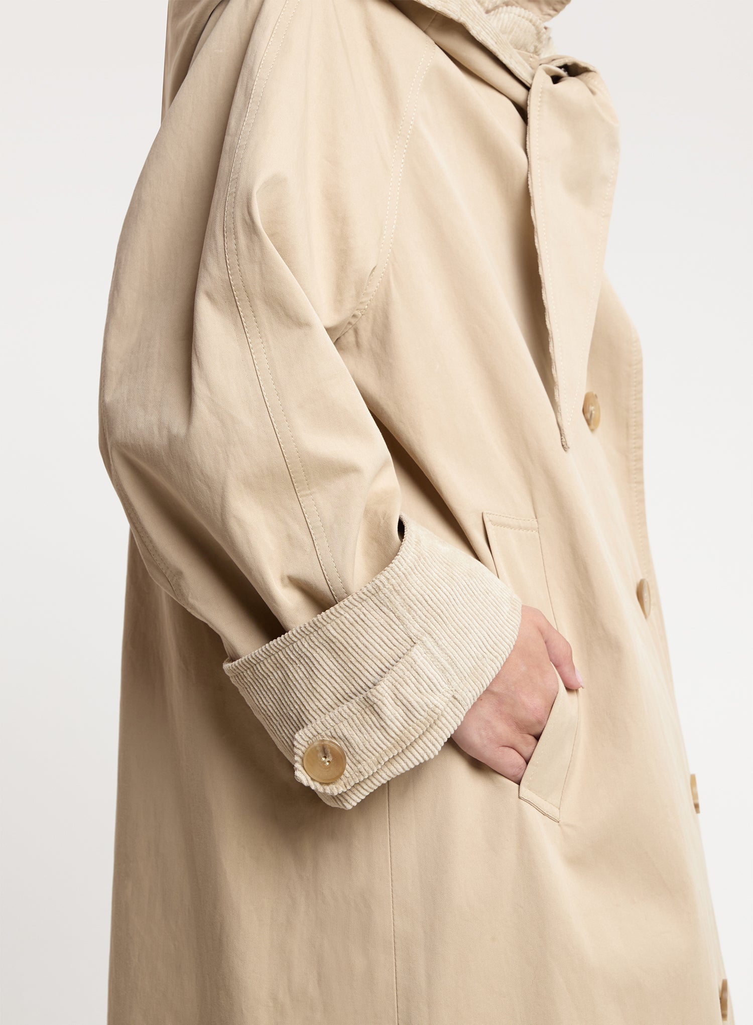 Beige Tie Scarf Reversible Cotton Trench Coat