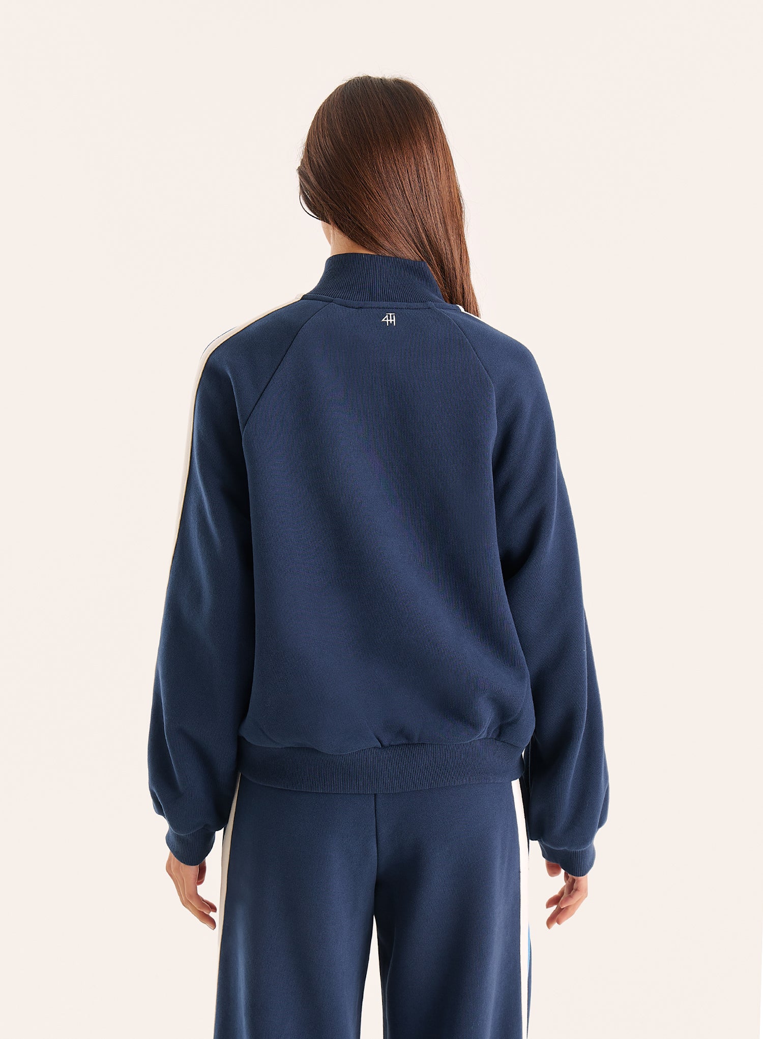 Navy Side Stripe Double Zip Funnel Neck Track Jacket