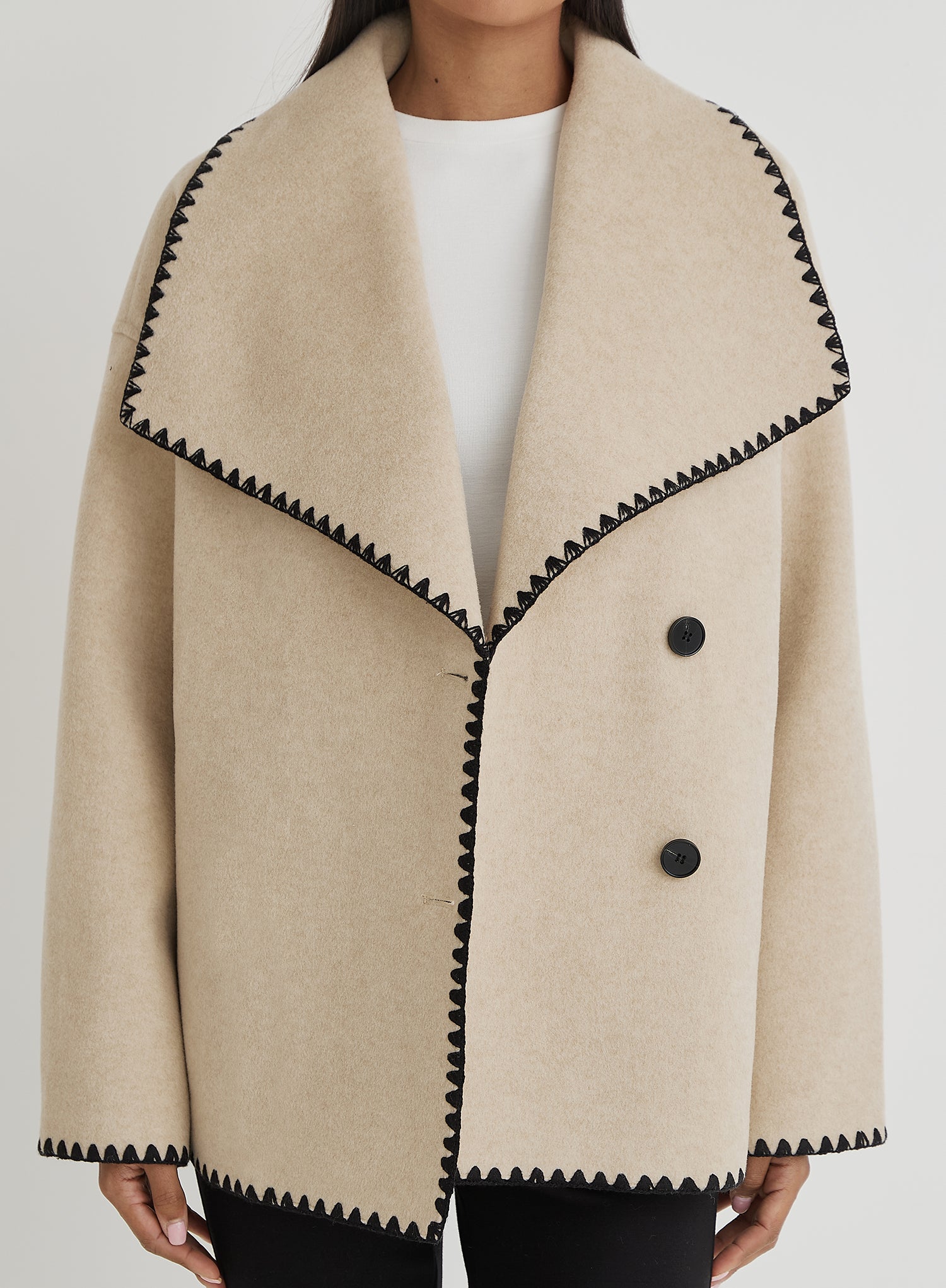 Beige Contrast Stitch Oversized Jacket - Darin