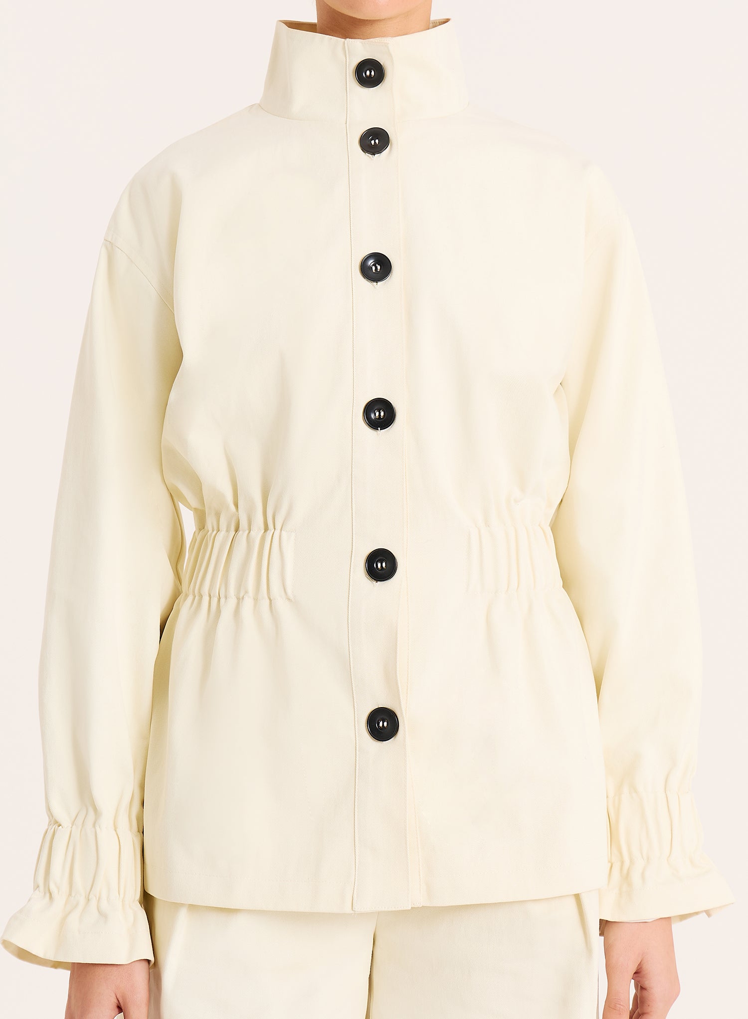 Cream Funnel Neck Cinched Waist Jacket
