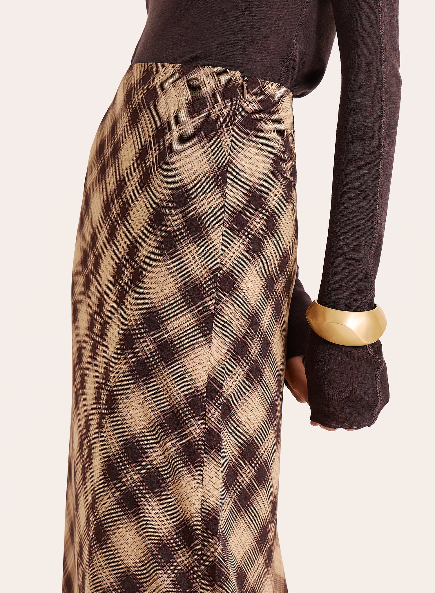 Check Print Chiffon Maxi Skirt