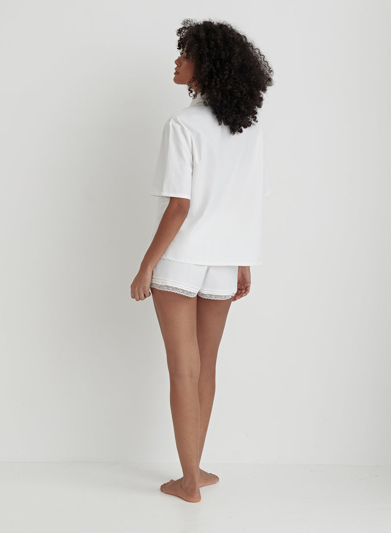 White Short Sleeve Pyjama Shirt- Jordi