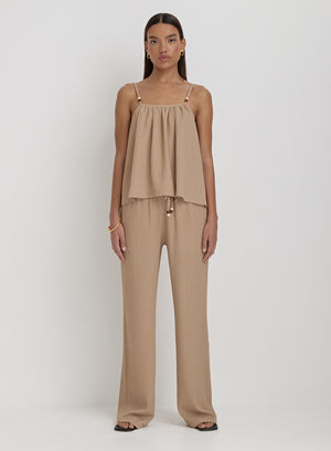 Camel Textured Wide Leg Trouser- Gia