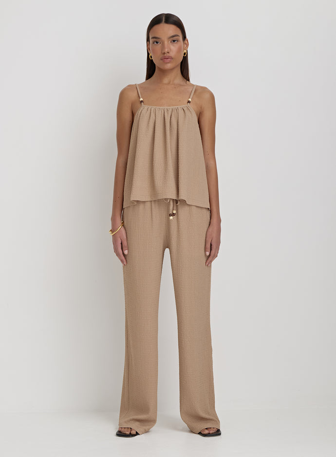 Camel Textured Wide Leg Trouser- Gia