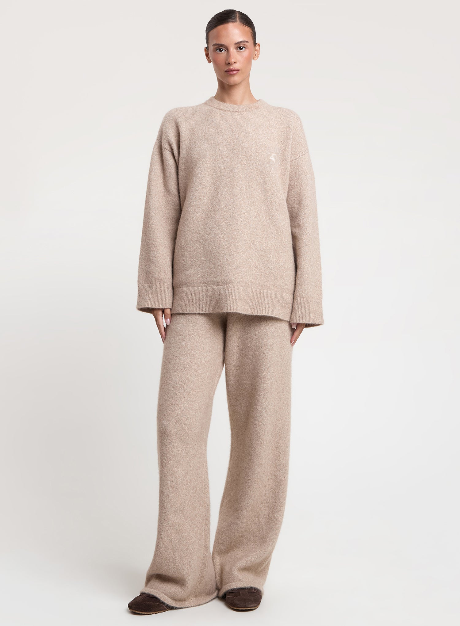 Oatmeal Knitted Straight Leg Trousers