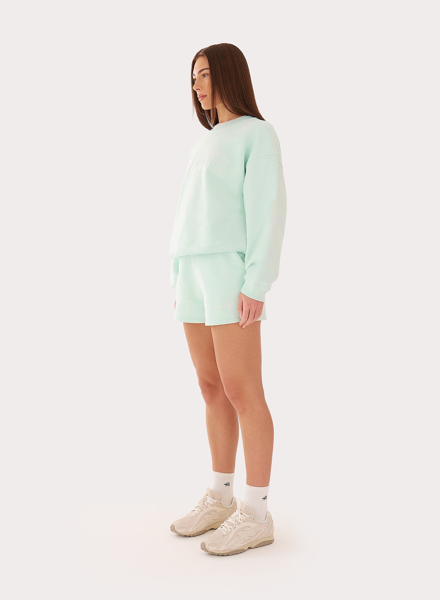 Mint Green Embroidered Branded Shorts