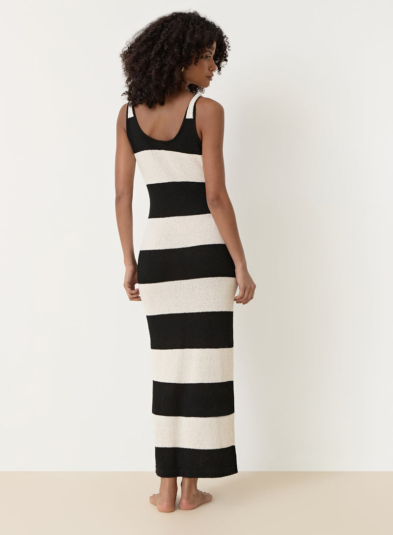 Black And White Striped Knit Maxi Dress- Maldives