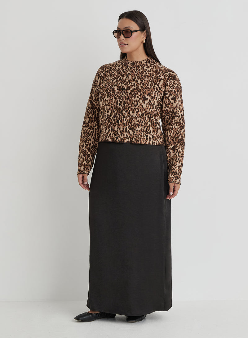 Leopard Print Curve Knitted Cardigan- Drew