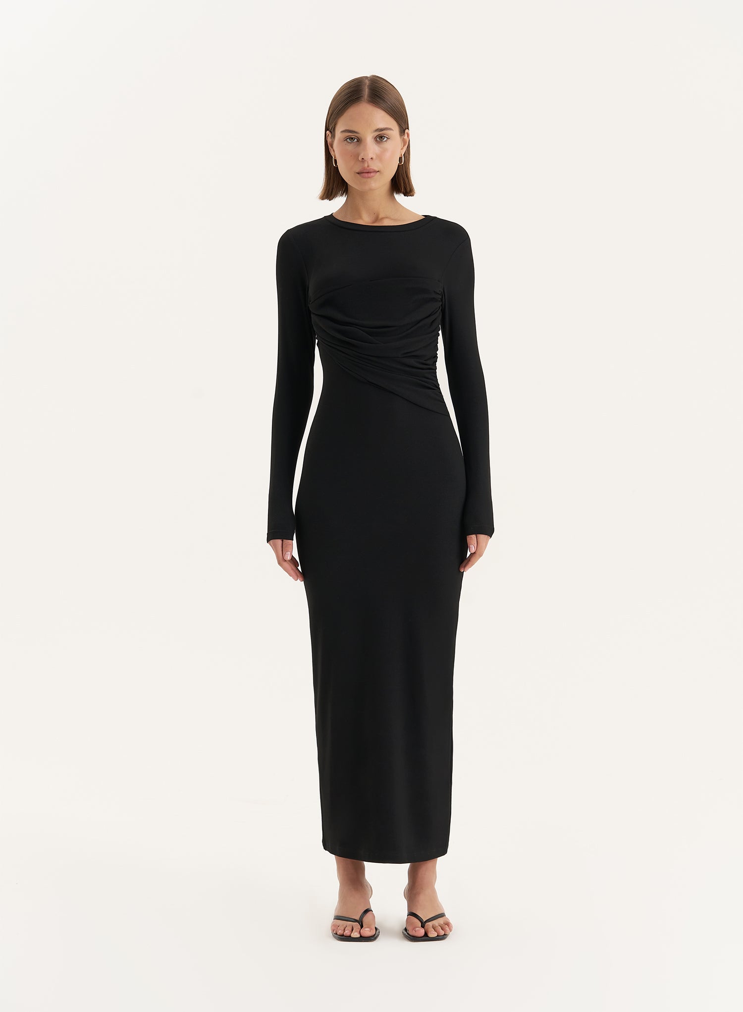 Black Bust Detail Long Sleeve Maxi Dress- Xavier