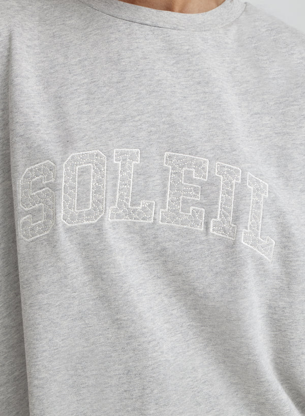 Grey Soleil Embroidered T-Shirt- Soleil